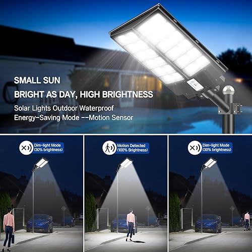 Miniatura 5 de Farola solar de 9000 W, luz de calle para exteriores de altos lúmenes, luces de estacionamiento de 7000 K, luces solares con sensor de movimiento