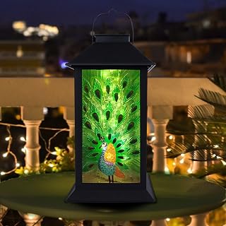 Solar Lantern Outdoor Hanging Solar Lanterns, Peacock Decor Waterproof Solar Powered Table Lights Tabletop Lamps Decorative for Patio Garden Yard Patio Pathway