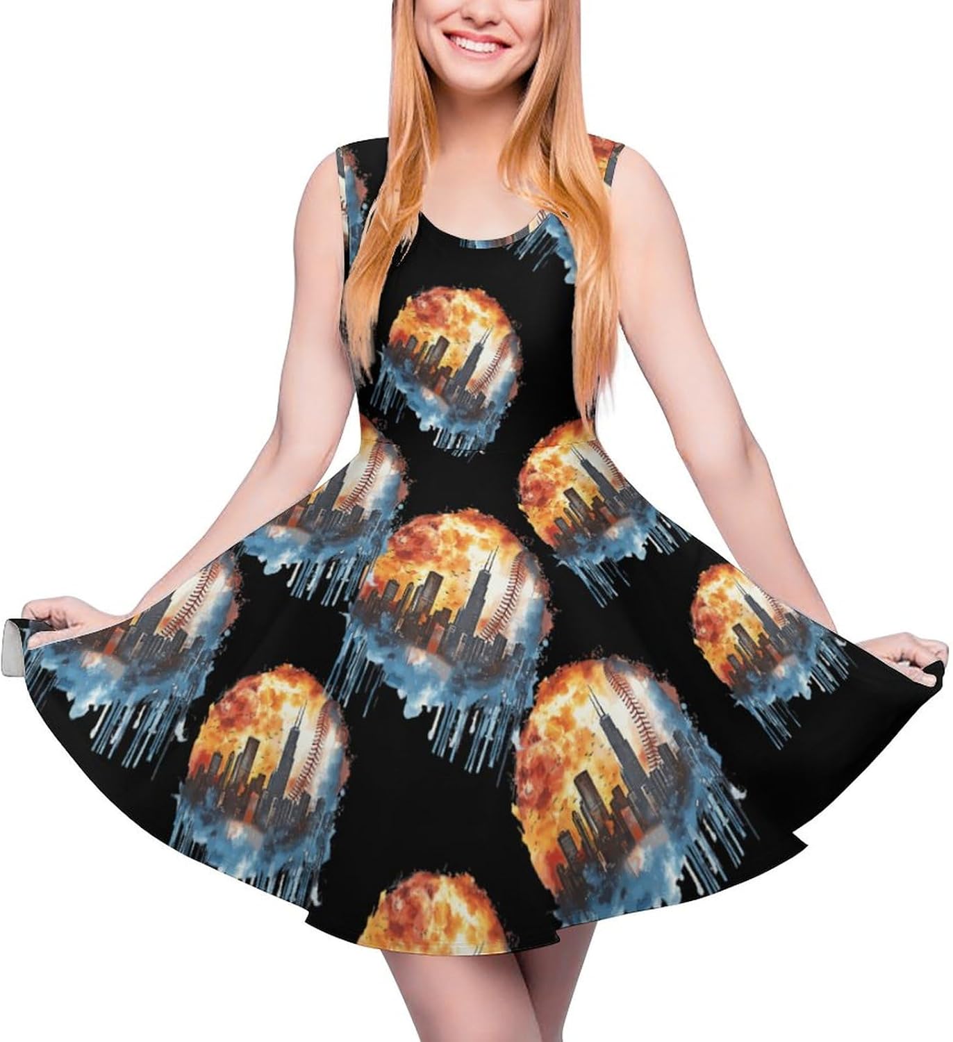 Cityscape Skyline Apparel for Baseball Fans Women's Casual Sleeveless Short Dress Mini Beach Tank Sundress