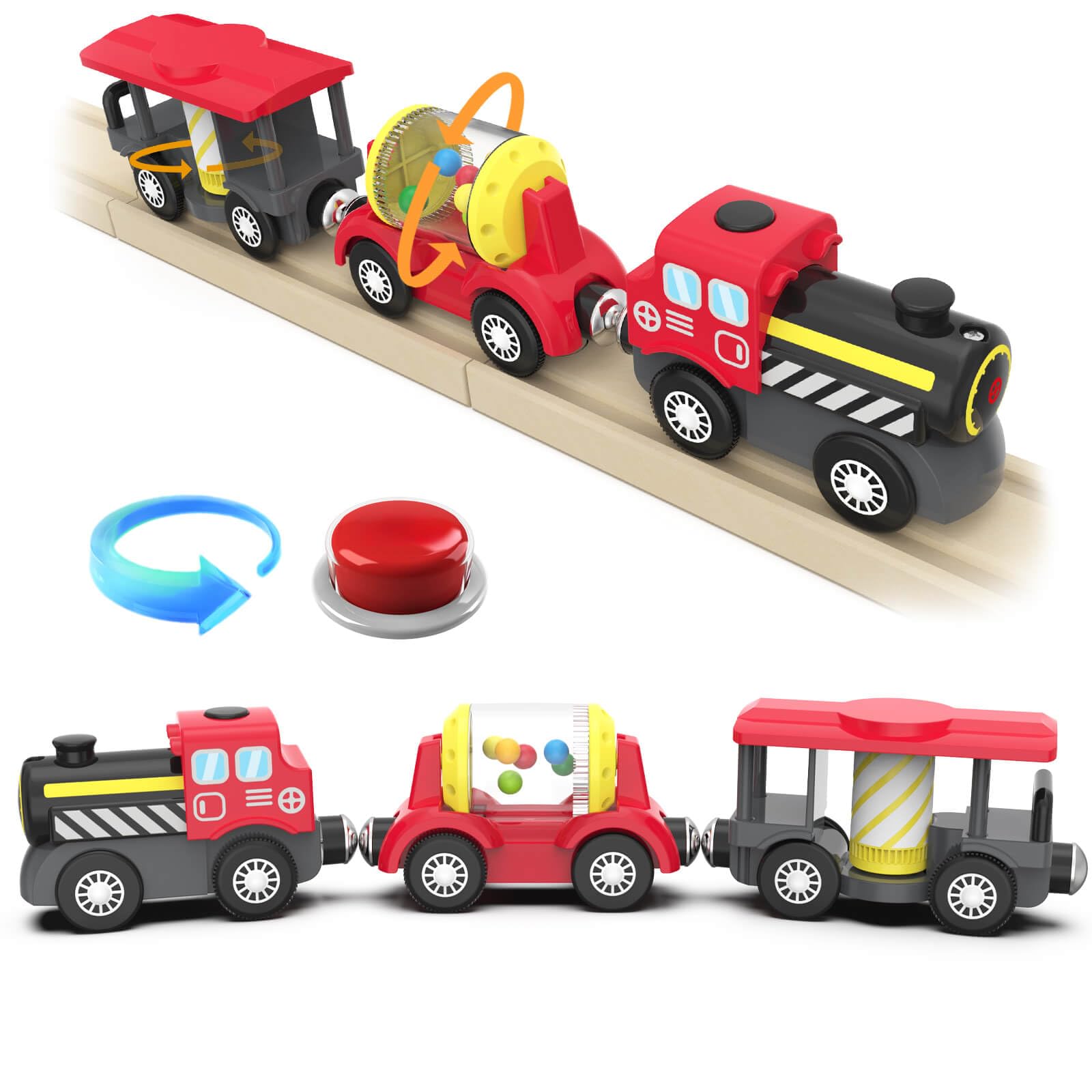 DxxD Tren Eléctrico de Juguete para Niños, Juguete Tren de Locomotora de acción con Pilas, Conexión Magnética, Compatible con Thomas Brio, Regalo Coche de Juguetes para Niños 3+ Años