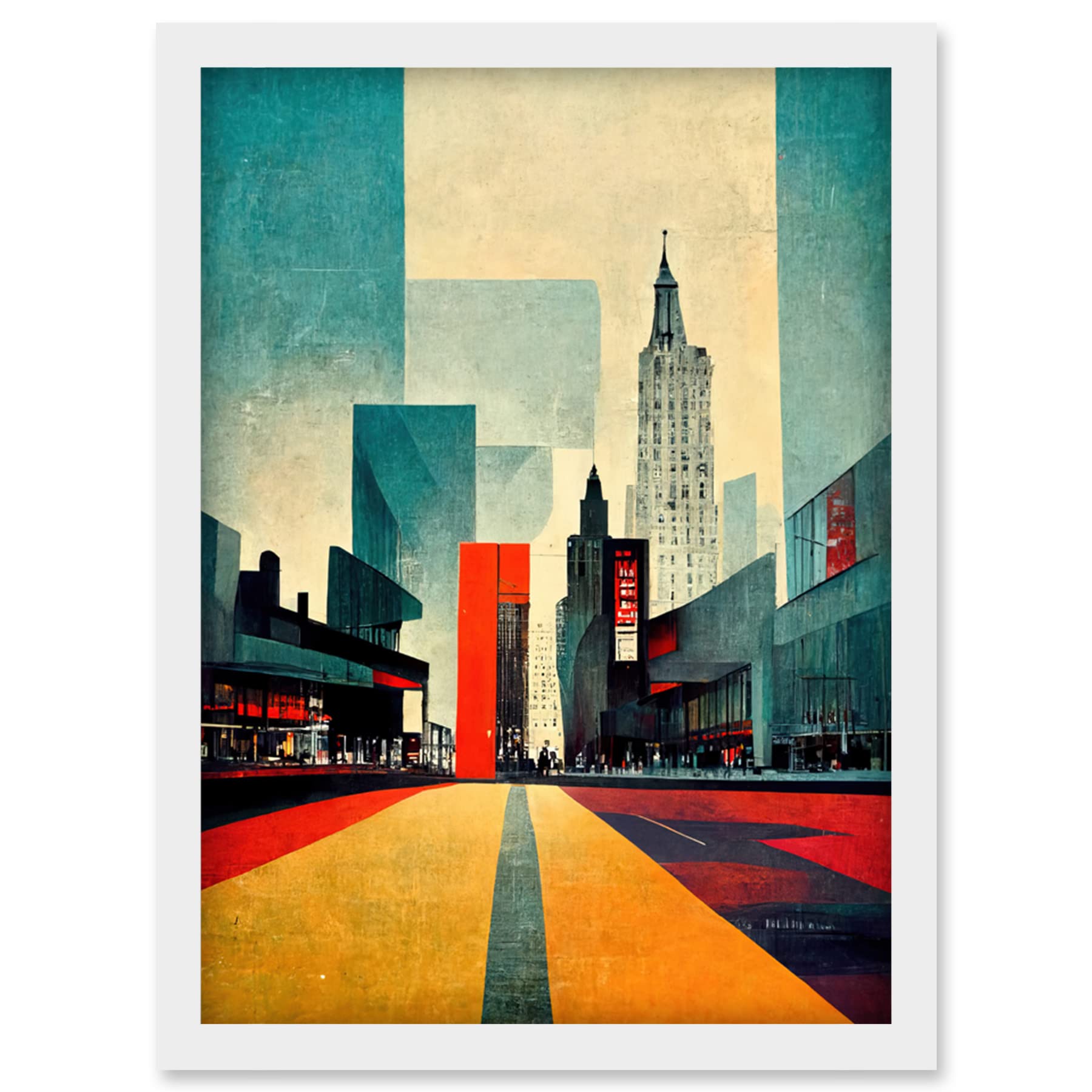 Doppelganger33 LTD Broadway New York City Street Modern Cityscape Artwork Framed Wall Art Print A4