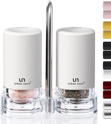 Miniatura 10 de Juego de salero y pimentero amarillo con soporte - Elegante juego de salero y pimentero de acero inoxidable y soporte acrílico para encimera