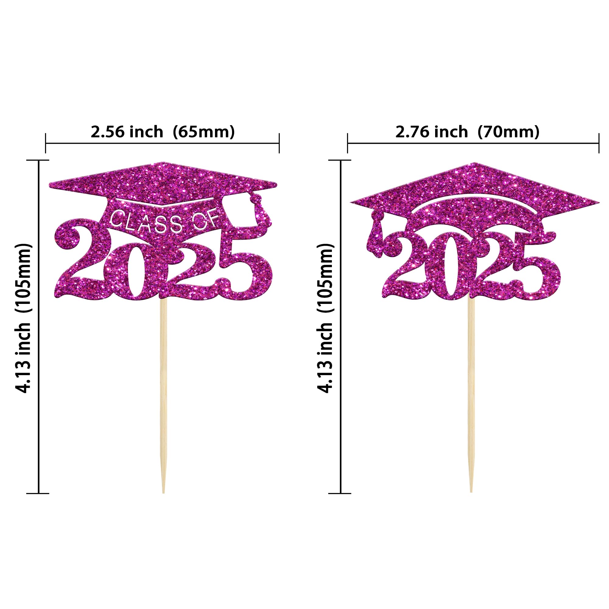 Gyufise 24Pcs 2025 Graduation Cap Cupcake Toppers Glitter Glitter Class of 2025 Grad Cap Cake Picks for 2025 Graduation Theme Party Cake Decorations Purple - Image 2