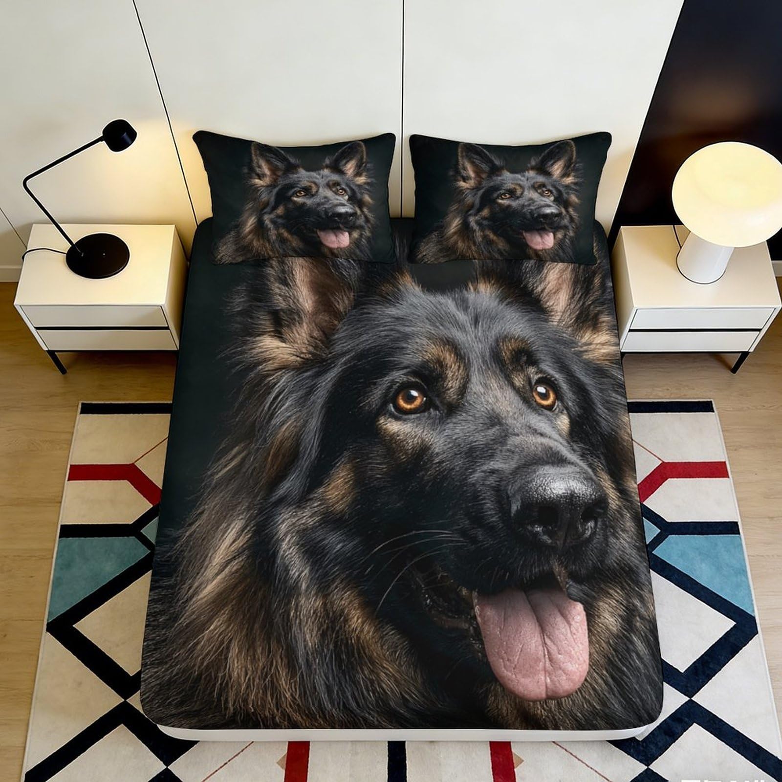 3D Printed Black German Shepherd Fitted Sheet Microfiber Soft Mattress Cover for Bedroom Dorm Guest Room Decor 90x200x25cm