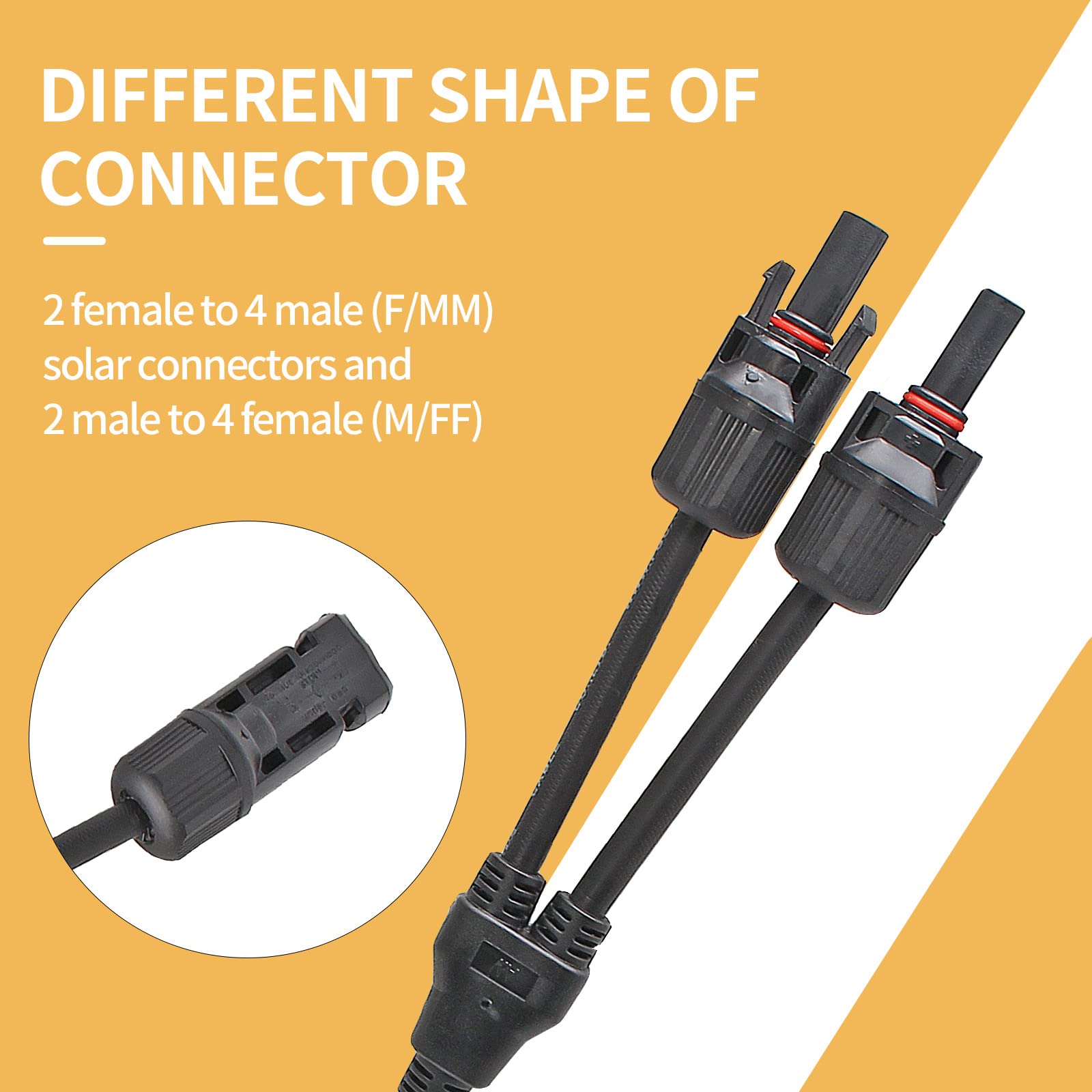Conectores solares Y cable adaptador paralelo de rama en Y, conectores de rama Mc4 2 a 1, adaptador de enchufe fotovoltaico para panel solar MFF + MMF