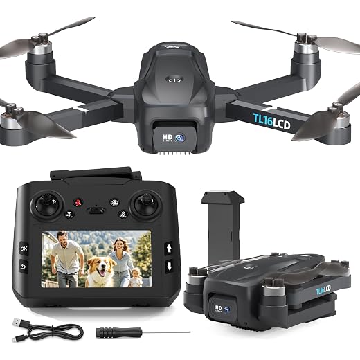 TL16LCD Drone avec Camera 4K, Drone GPS pour Débutants avec Télécommande LCD Retour Automatique Follow Me Transmission en Temps Réel 5G Drones FPV pour Adultes