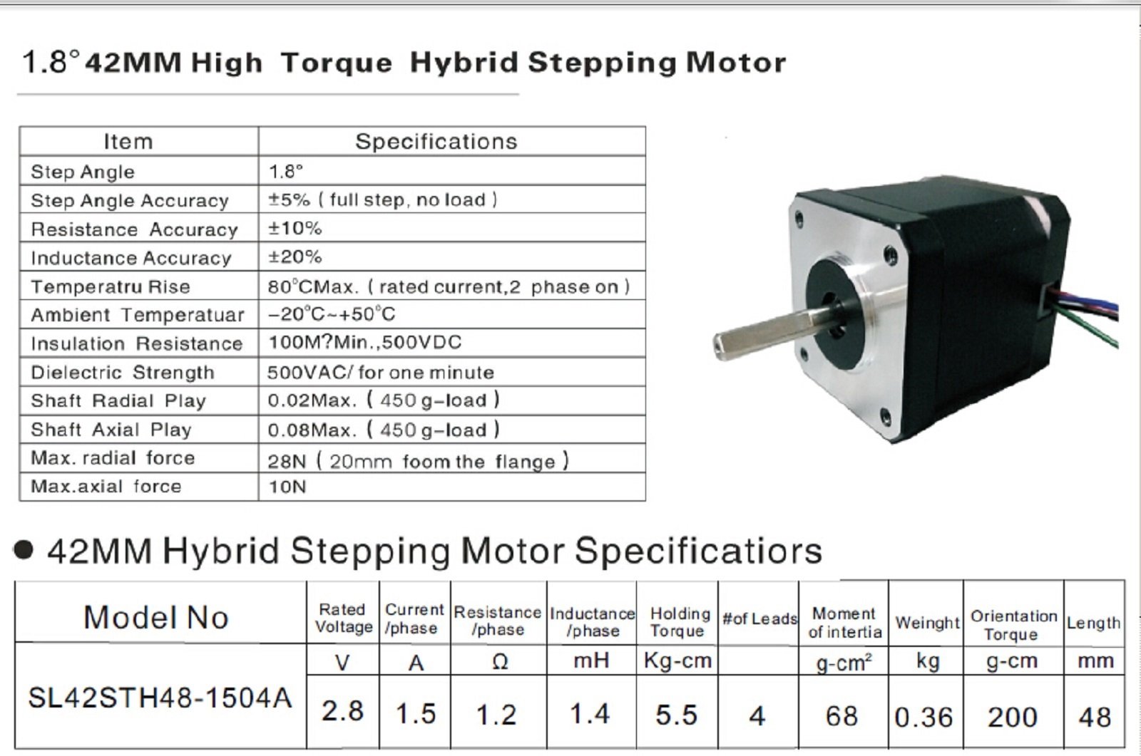 かずesページ 3DInnovations Stepper Motor NEMA 17; 1.8 Degree 42mm SL42STH48