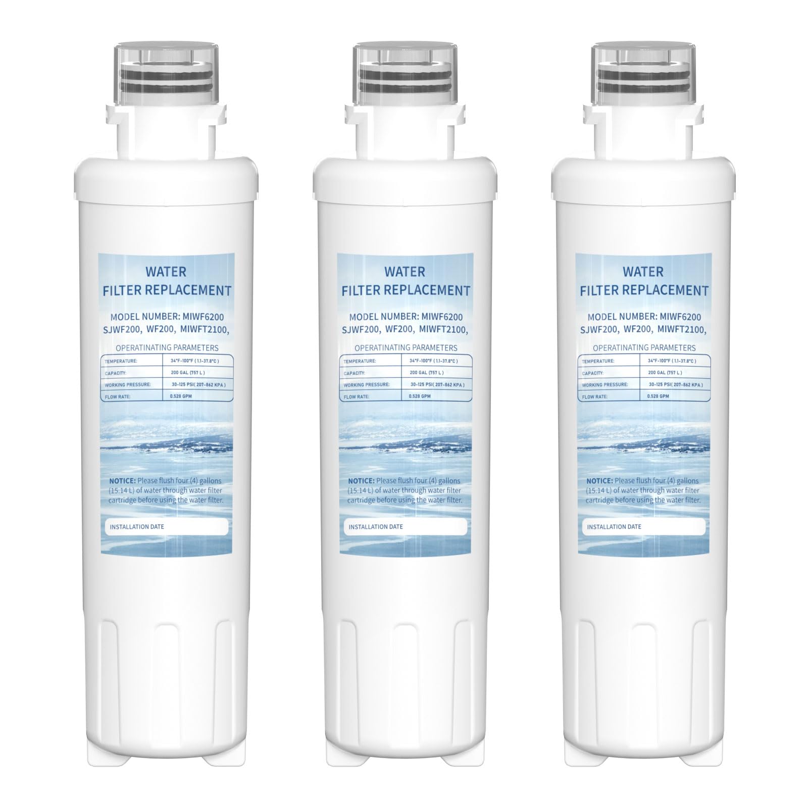 MIWF6200 Twist-in Water Filter Cartridge, Compatible with Midea MRS26D5AST, MF-2008-R2, Sharp SJWF200, SJG2254FS, Thor Kitchen WF200, Zline MIWFT2100, RFM-W-36 Models, 200 Gallon, 3 Pack