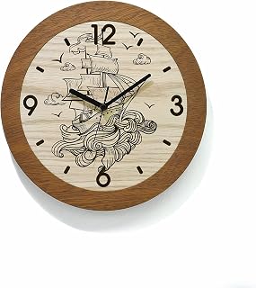 Wooden Round Clock - Laser Engraved - Sailing Ship - Kids Nursery Room - Baby Room - Playroom Decor - Flying Dutchman - Customize Clock
