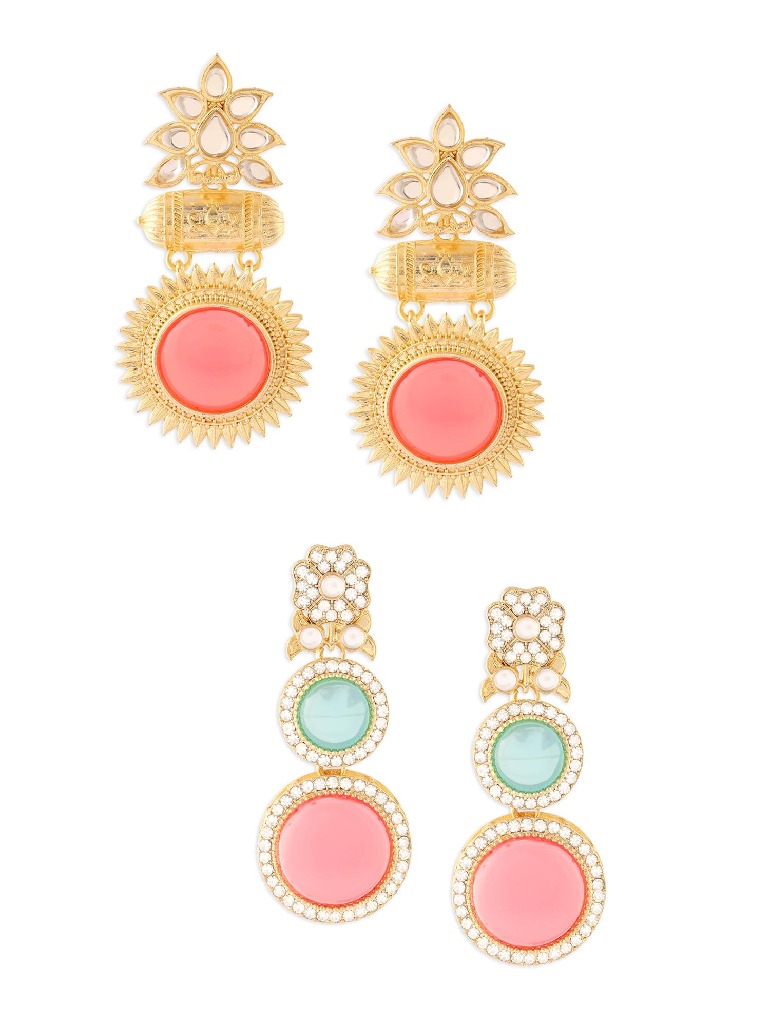 Zaveri Pearls Set of 2 Pink & Turquoise Blue Stones Traditional Dangler Earrings For Women-ZPFK17986 (B0D115C9LG) Amazon Price History, Amazon Price Tracker