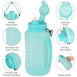 Collapsible Water Bottles, 2L/64OZ travel water bottle Bottle with Straw, Half Gallon Large Water Bottle for Travel Outdoor Sports Runing Fitness Yoga (Upgraded Snow Cyan)