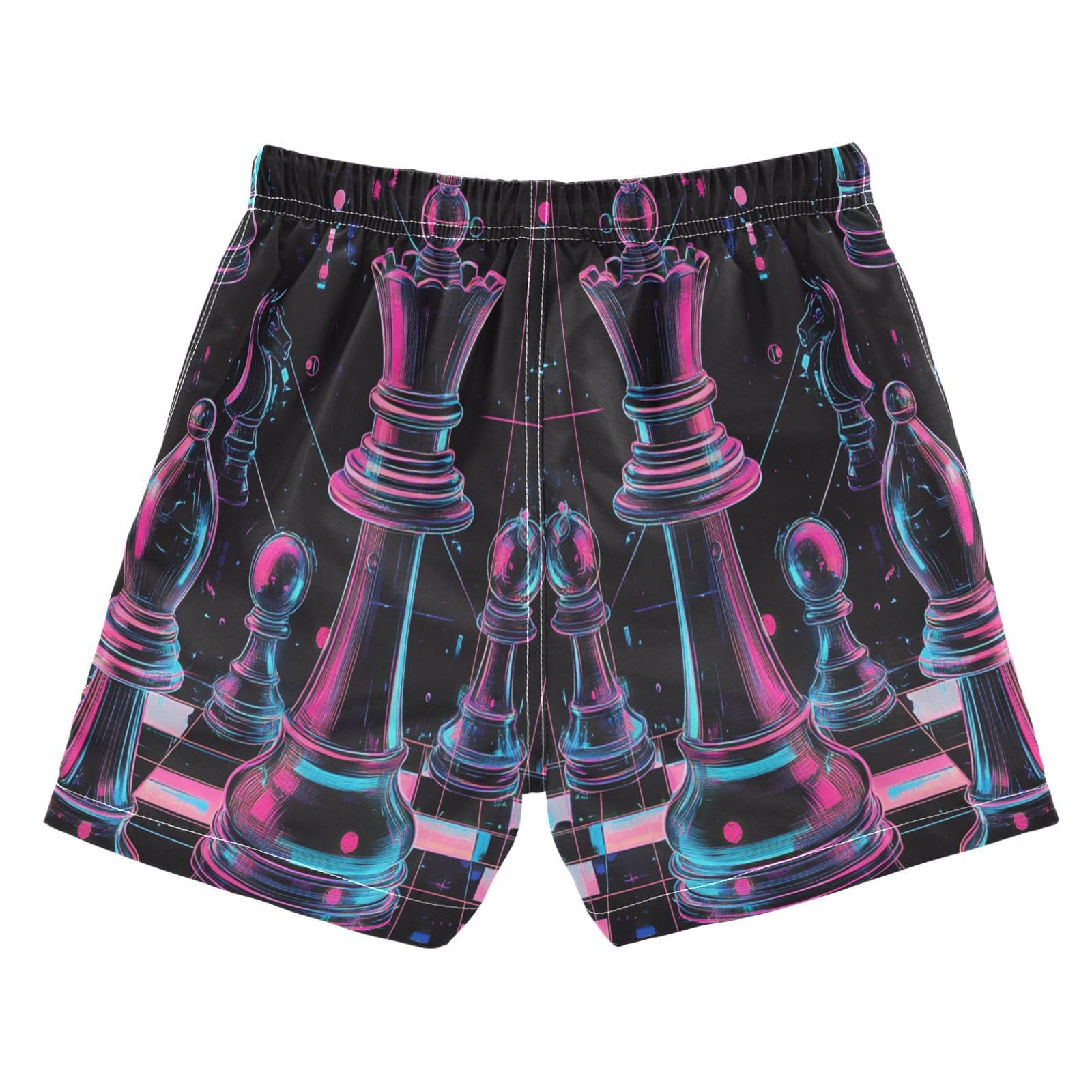 Jucciaco Boys Swim Trunk Quick Dry Beach Board Shorts Chess Grid Neon Black Swimwear for Kids