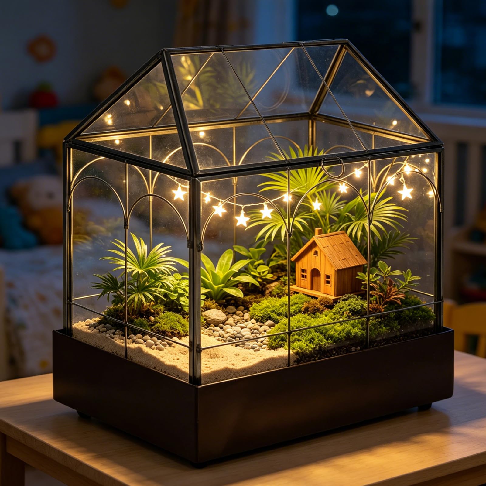 Terrario para plantas, 24,2 x 14,7 x 29 cm, cristal geométrico con bandeja recogedora, microcaja cerrada para suculentas, helecho (sin plantas)