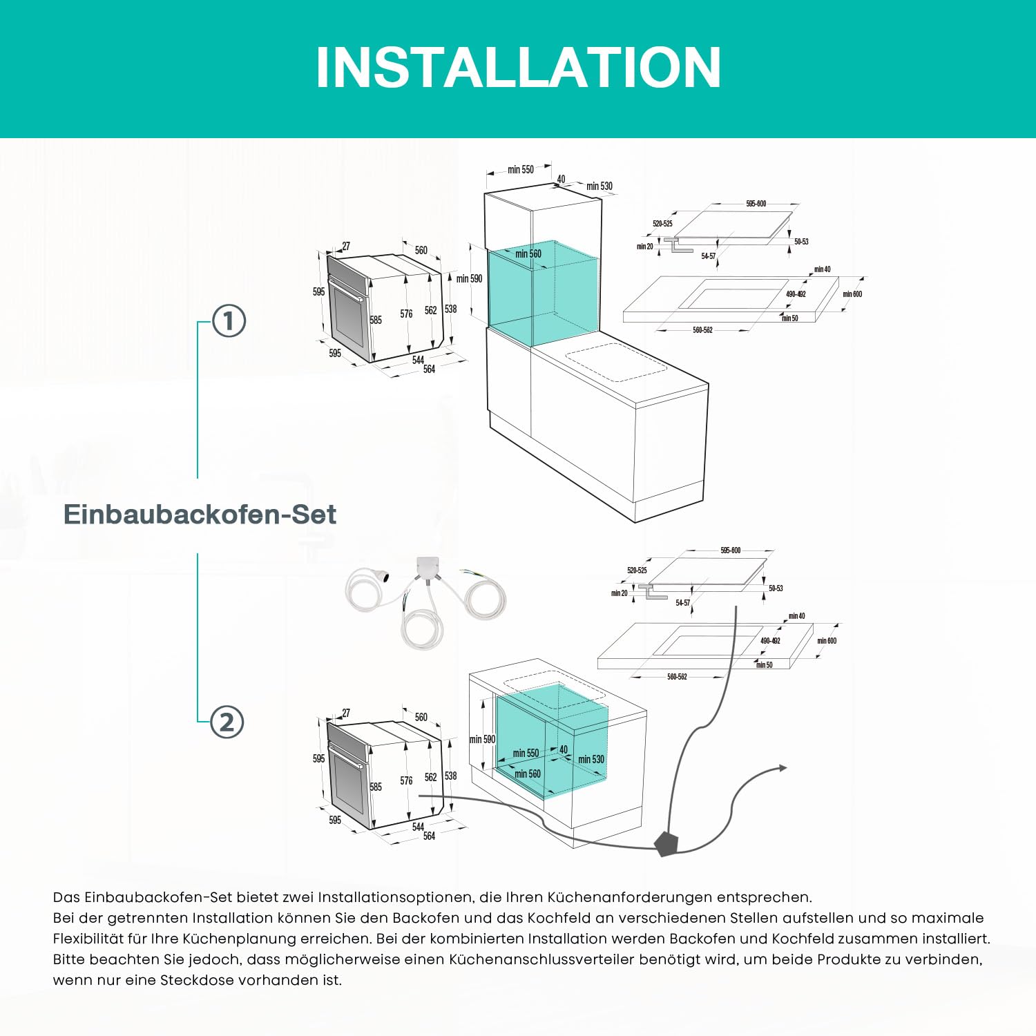Gorenje Einbaubackofen-Set Jump Set Aqua/C mit Kochfeld ECT641BSC und Backofen BO6735E02BK 77L Pizzamode 300°C PerfectGrill EcoClean-Email Glaskeramik schwarz