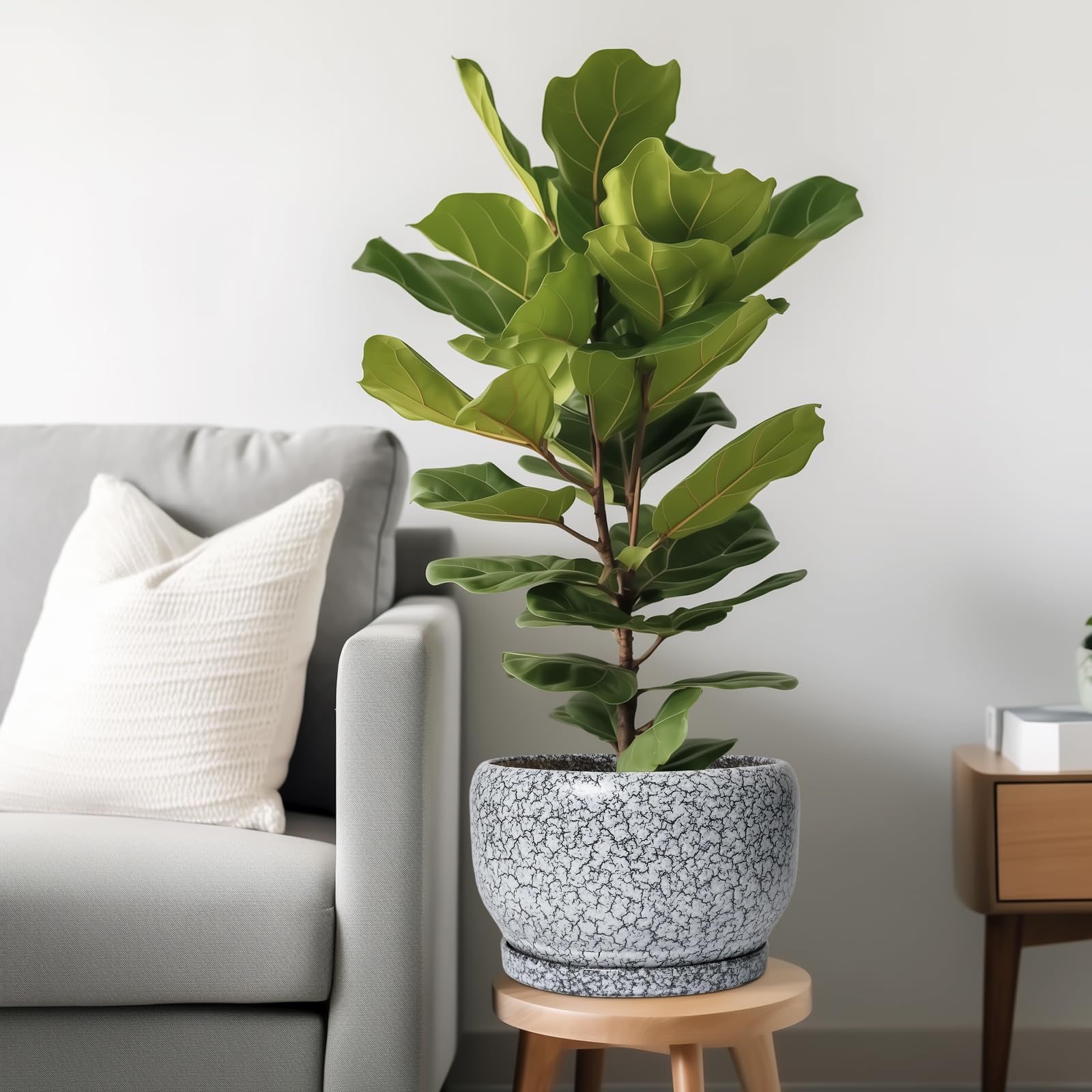 SQOWL Keramik-Pflanzgefäße – 25,4 cm Keramik-Blumentopf mit Ablaufloch und Untersetzer, dekorativer Blumentopf für den Innenbereich, runder großer Übertopf für den Außenbereich, Badezimmer-Dekor