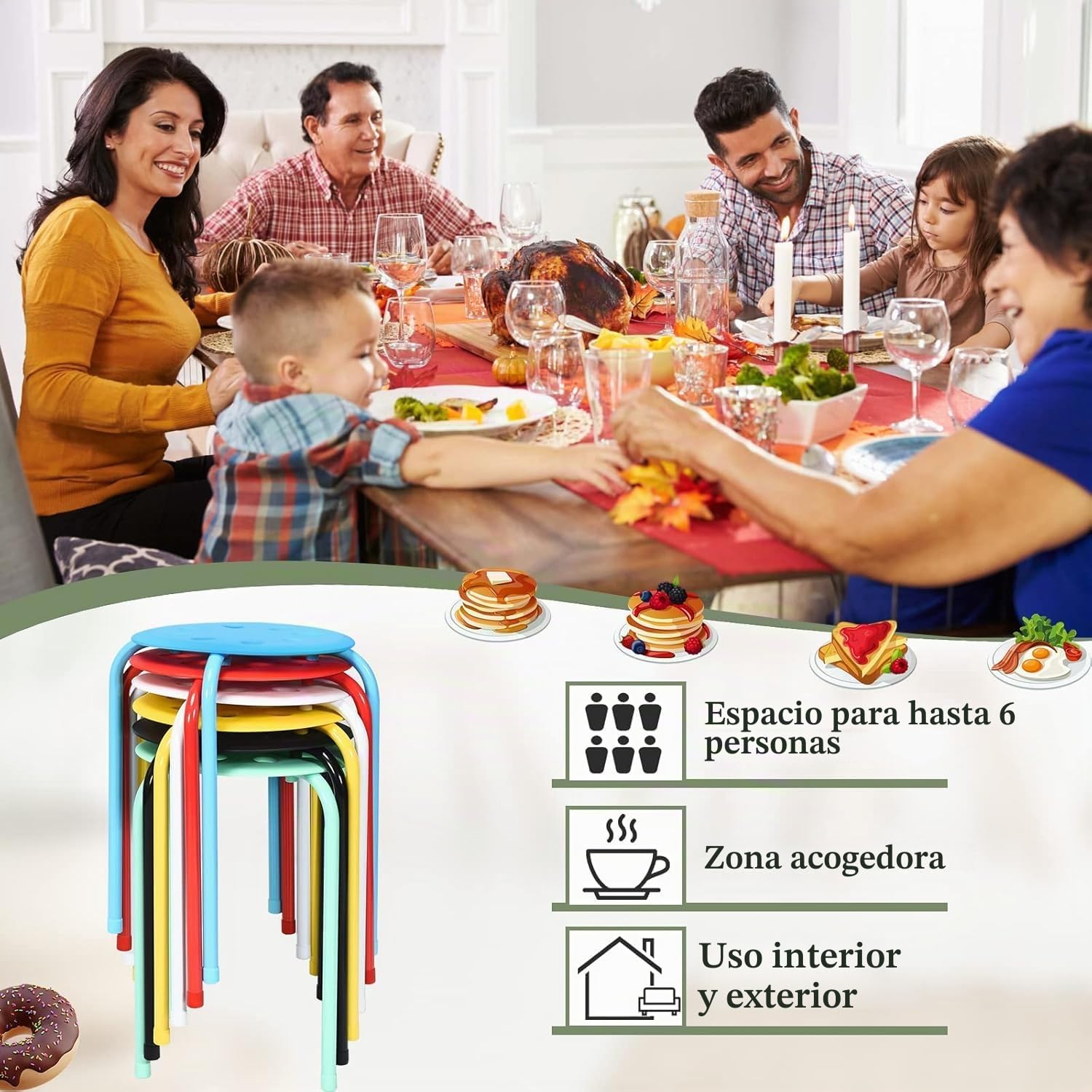 FANTASK Juego de 6 taburetes apilables de 44,5 cm de Alto, Multicolor para Oficina, Comedor, taburetes apilables, para el hogar