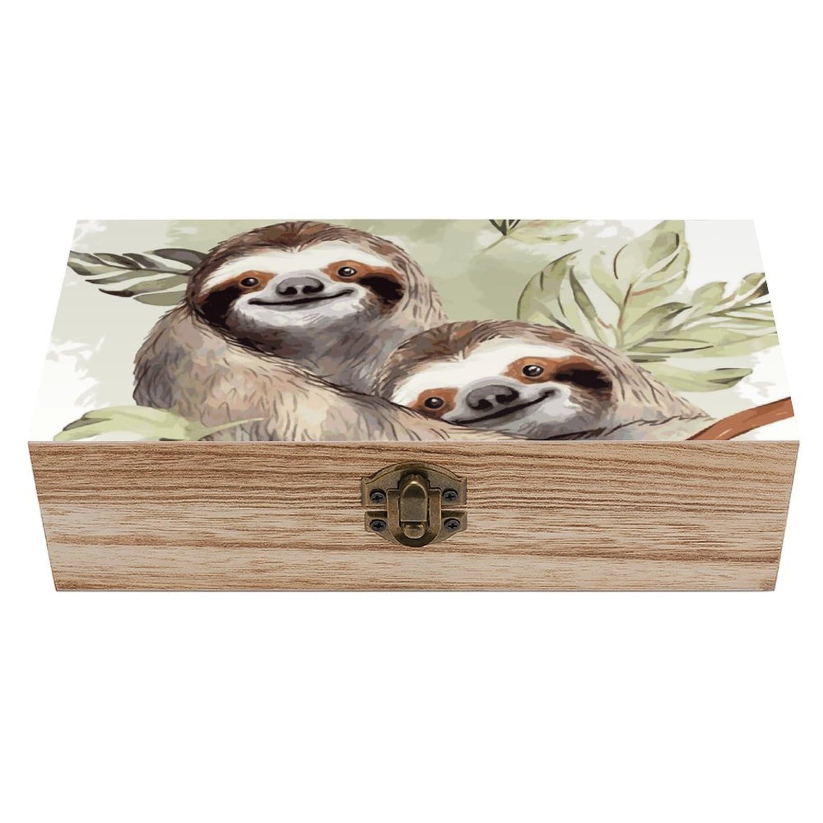 JTREHY Wooden Storage Box Container,Watercolor Slothprinted Desk Storage Box Room Decoration Box Souvenir Storage Box for Jewelry Gift Storage And Home Decoration