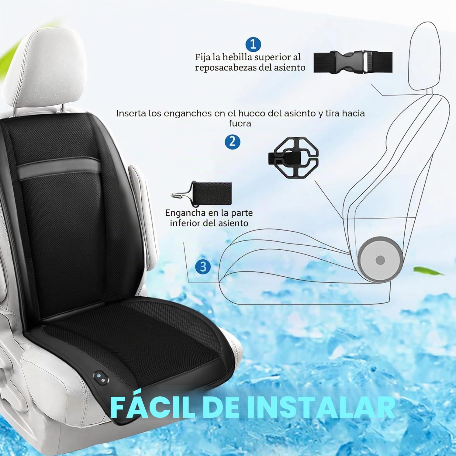 Funda de verano para asiento delantero de coche, 16 ventiladores, 2 en 1, cojín de enfriamiento para asiento de coche con función de masaje, 12 V, ventilado, transpirable, enfriador de asiento