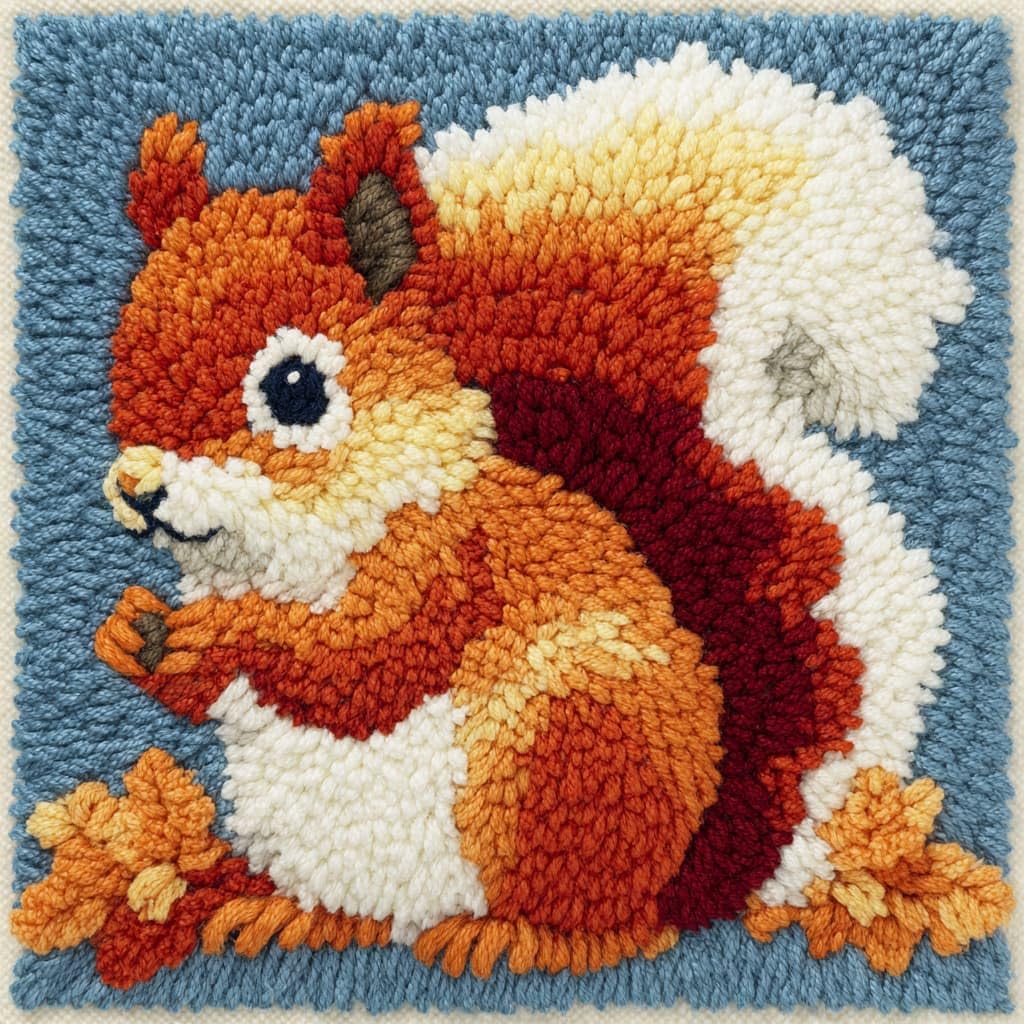 Taxpy Latch Hook Kits, Animal Squirrel Pillow for Pillow Pre-Printed Patterns Pillowcase Needlework Crochet Yarns Latch Hooking Cushion 17x17inch