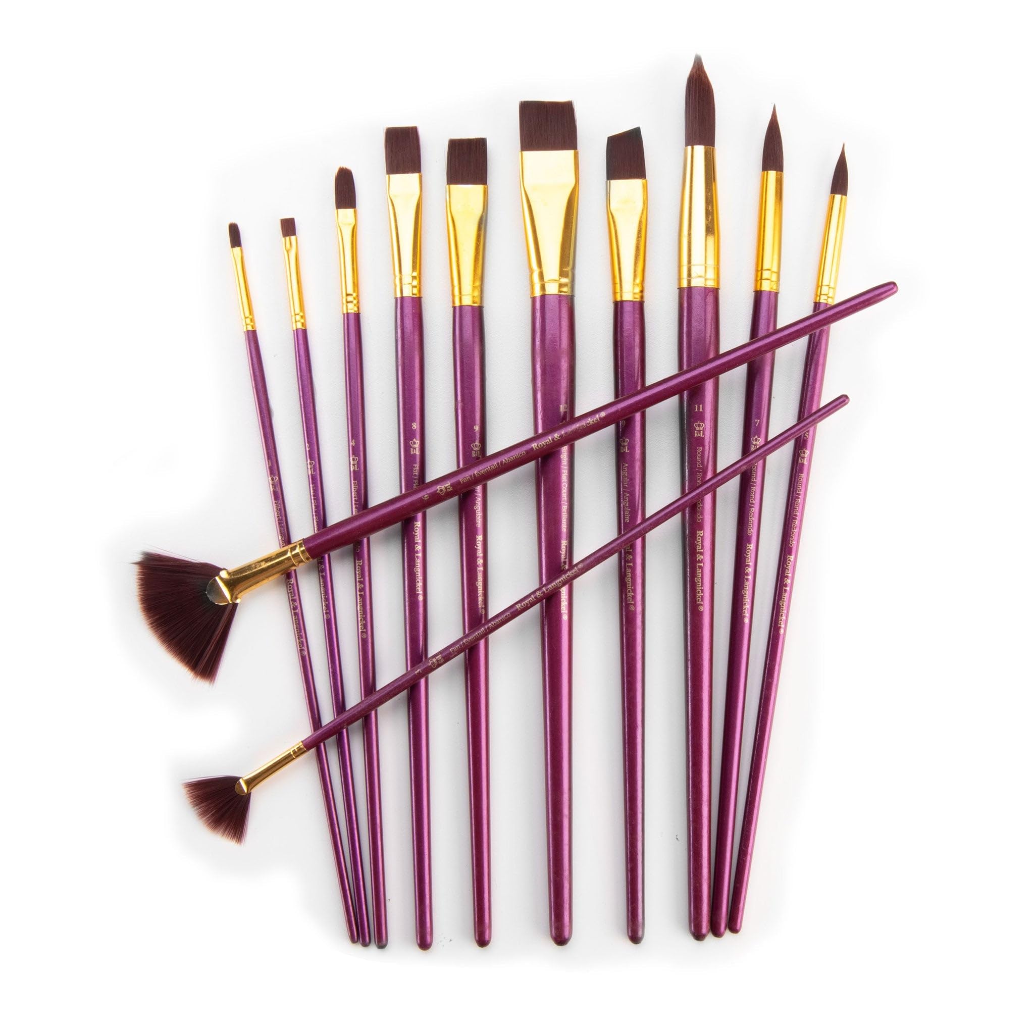 Royal & Langnickel 12-Piece Brush Set - Burgundy Taklon Brushes In Zip Close Pouch