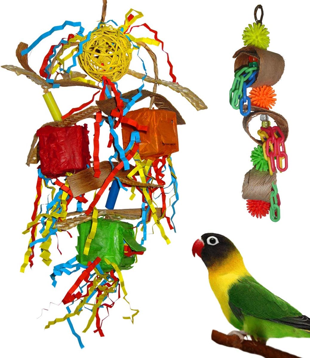 Fetch-It Pets 2 Pack Bird/Parrot Surprise Box Fundangle & Fiesta Foraging Toys Suitable for Small Parakeets, Cockatiel, Conures,…