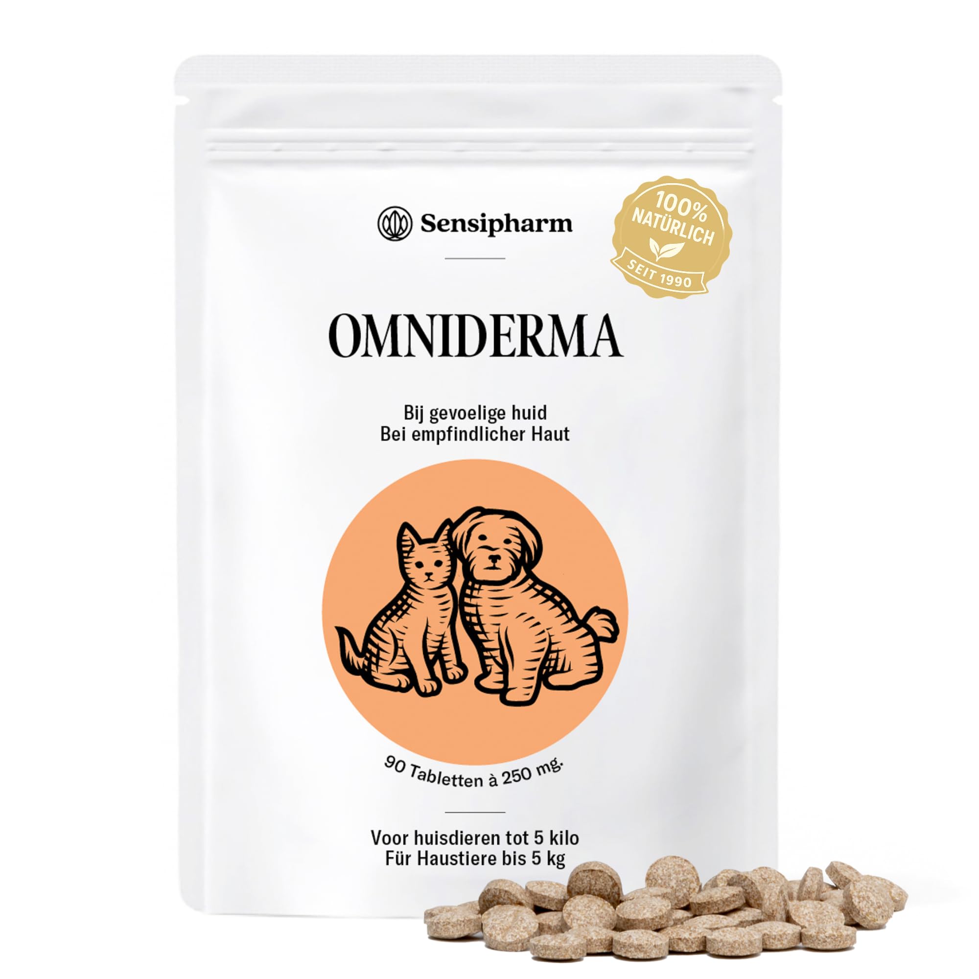 Omniderma - Juckreiz Tabletten bei Haut- & Fellproblemen Katzen, Kleine Hunde, Meerschweinchen & Kaninchen - Natürliche Kräuterformel bei Ekzem & Hautirritationen - 90 Tabletten à 250 mg