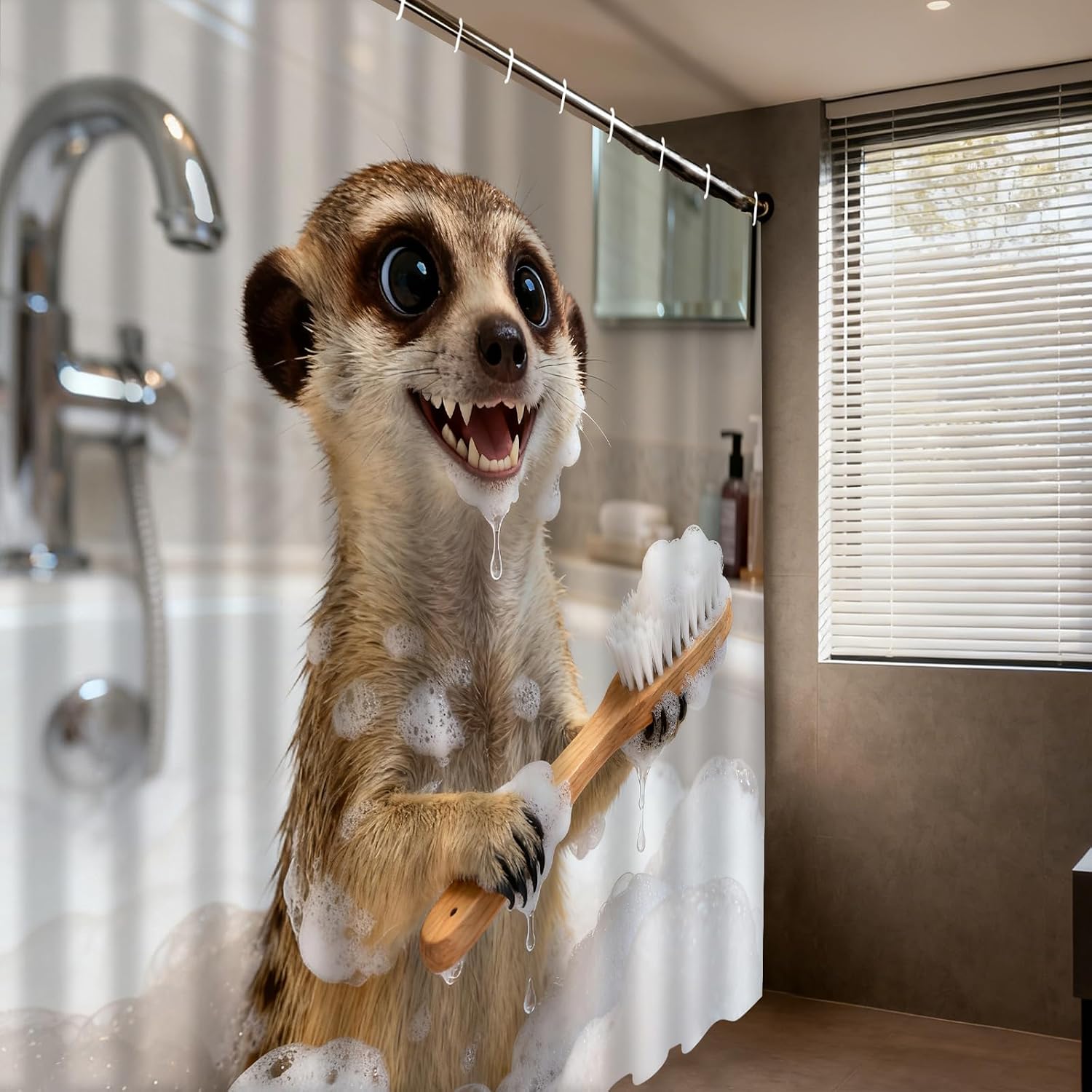 Nuxovilar Meerkat Bath Tub 72x72 Inch Polyester Shower Curtain image 2