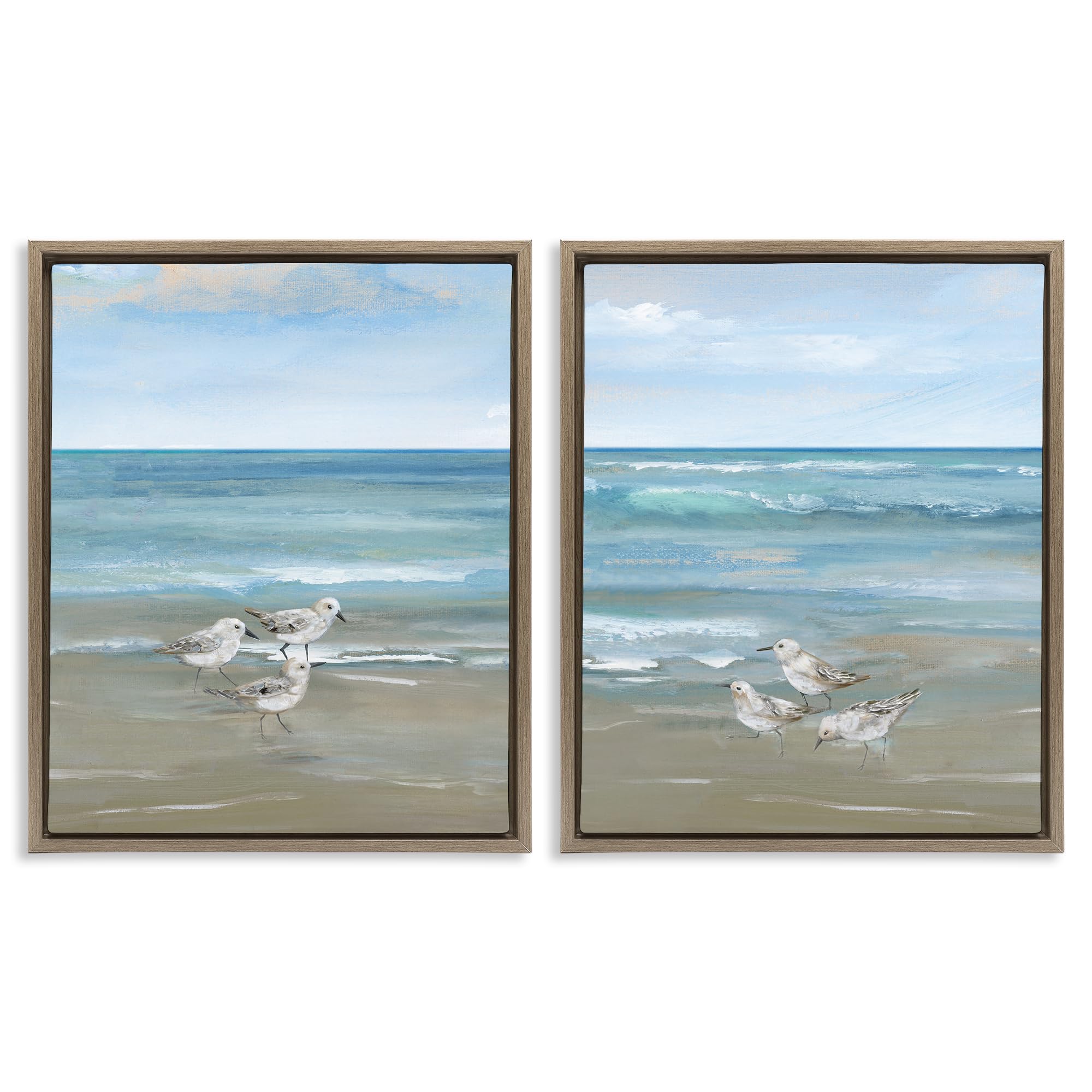 Stupell Industries Montalcino Elm (Textured) 'Seaside Sanderlings At Dawn', 2Pc Floating Frame Art Set 2, Brown, 25 X 31 Inches, Easy To Hang And Sturdy, Made In Usa, By Nan