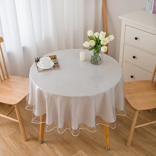 Miniatura 9 de Mantel de vinilo transparente resistente con bordes acabados cosidos, cuadrado, impermeable, a prueba de aceite, resistente a las manchas, protector