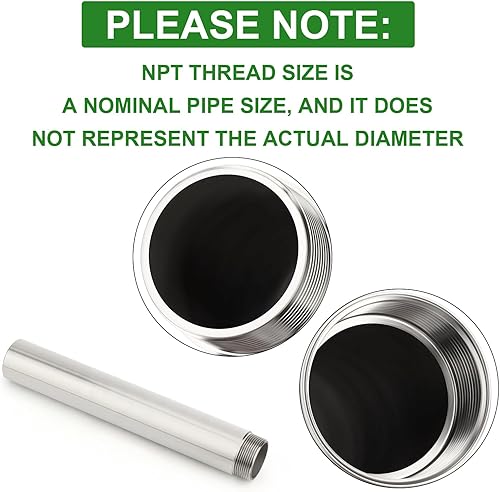 Miniatura 250 de TAISHER 2 accesorios de tubería de acero inoxidable, 1/2 "NPT x 1/2" NPT macho roscado, tubo fundido de pezón de 6 pulgadas de longitud 1.969 in