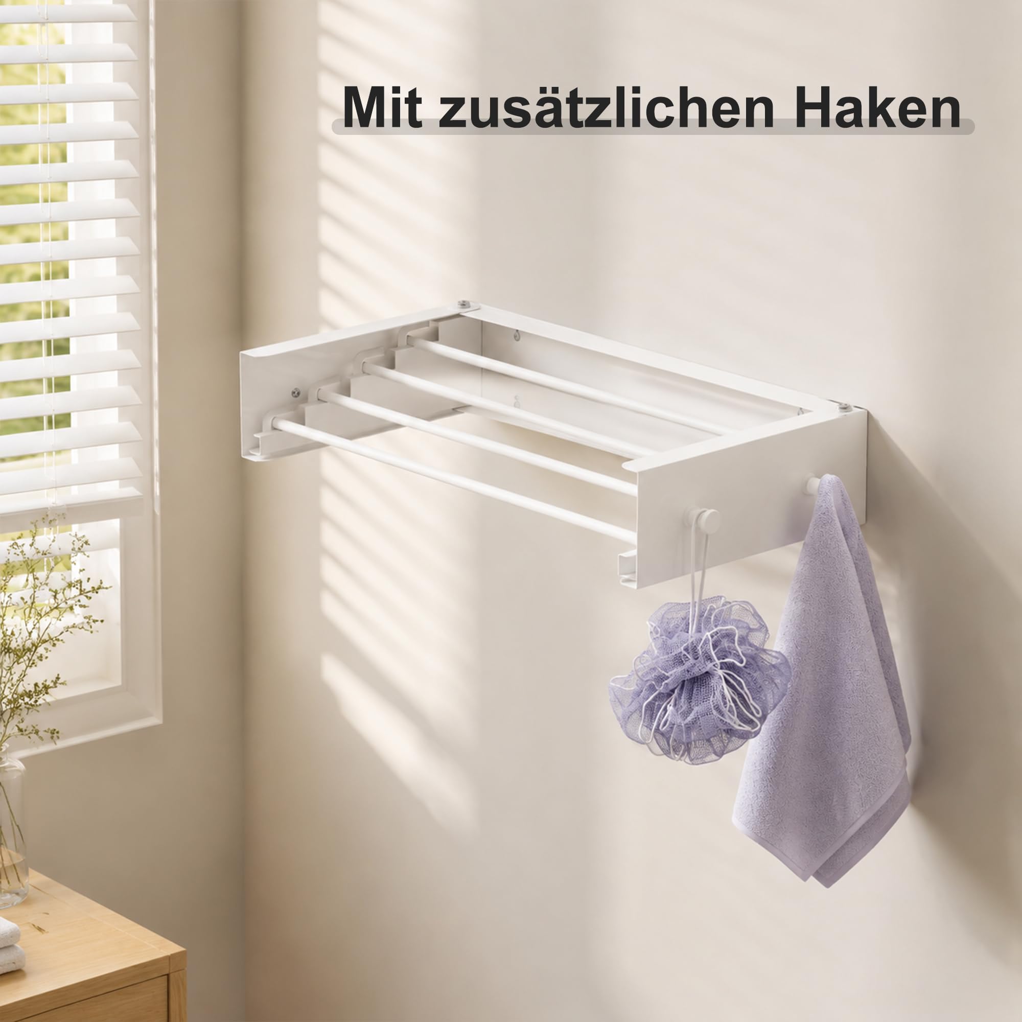 RFOUO Wandwäschetrockner 50 cm mit Haken, klappbarer Wandtrockner, Weiß