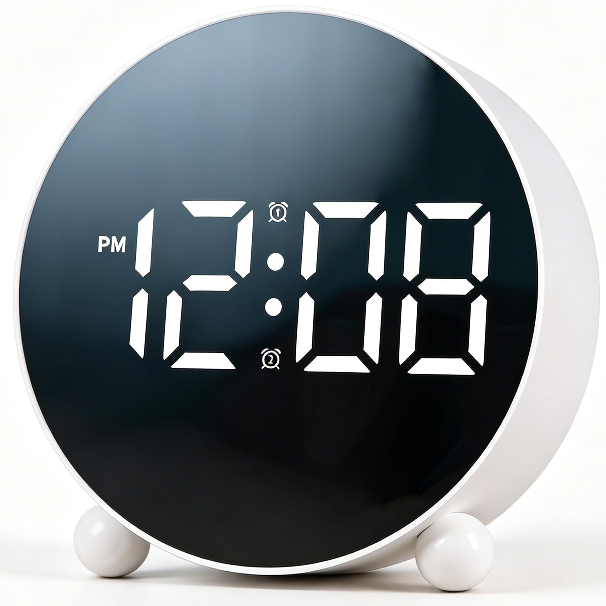 Lumive Digital Alarm Clock for Bedrooms, Large LED Display Bedside Clock with Date, Dual Alarms & Loud Ringtone for Heavy Sleepers, 3 Brightness Levels, USB Powered, White