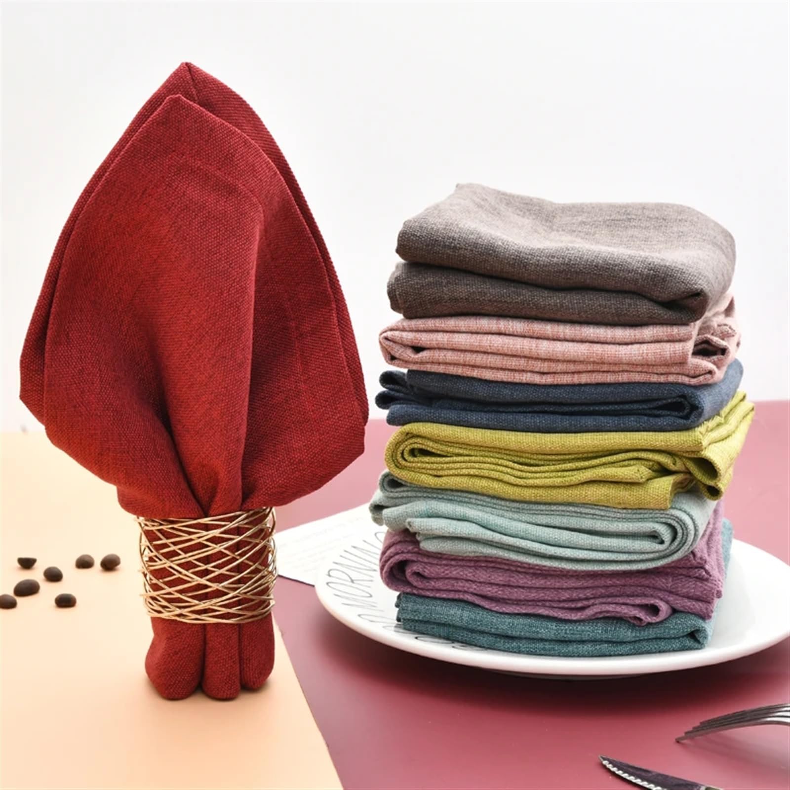 Tovagliolo di Stoffa Ristorante Modello Modello in Cotone e Lino tovagliolo tovagliolo tovagliolo Pieghevole Fiore tovagliolo in Stile Occidentale (Color : Linen-4pc)