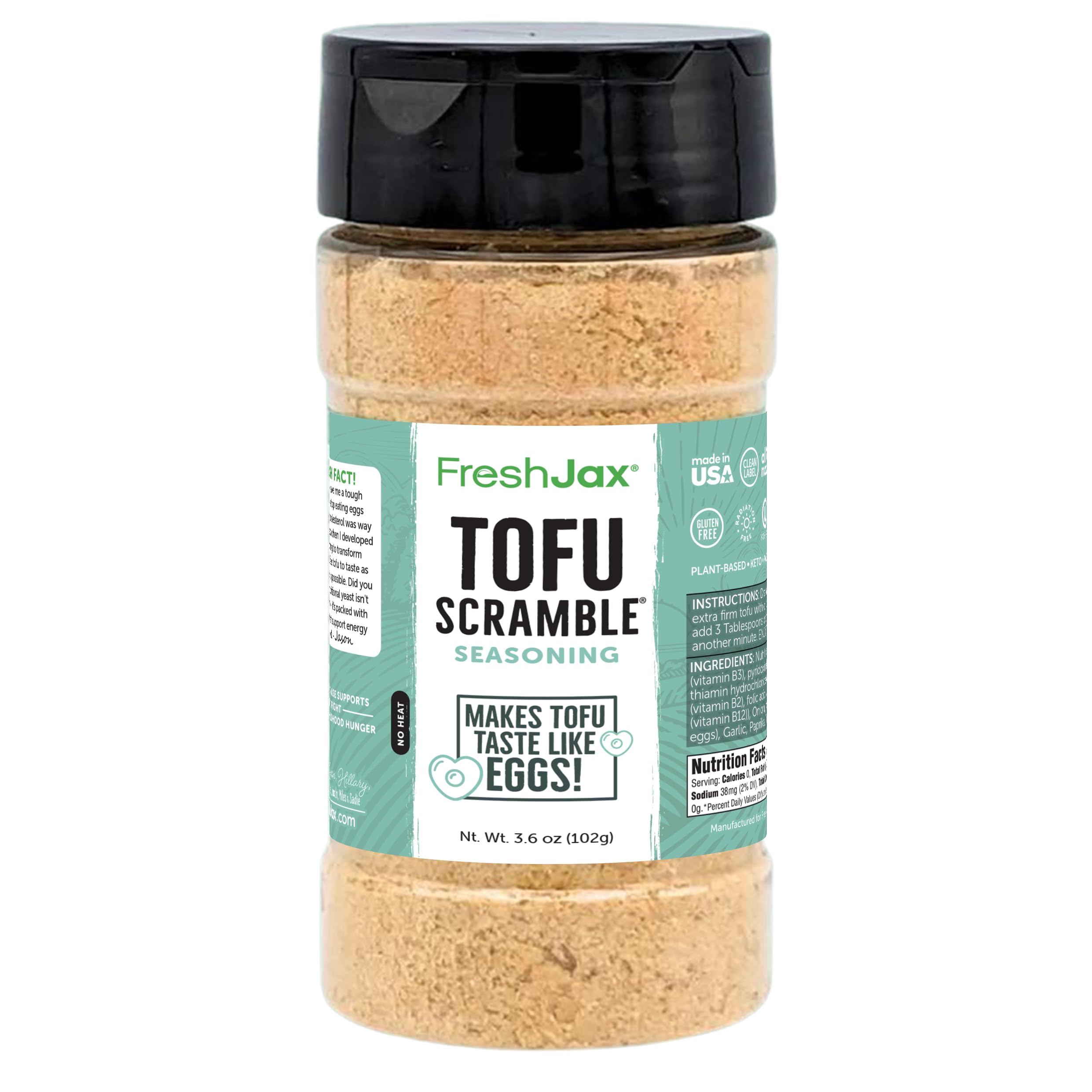 FreshJax Organic Tofu Scramble Spice Mix – Vegan Plant-Based Egg Seasoning, 3.6 oz Large Bottle, Gluten-Free, Certified Kosher, Non-GMO, No Preservatives
