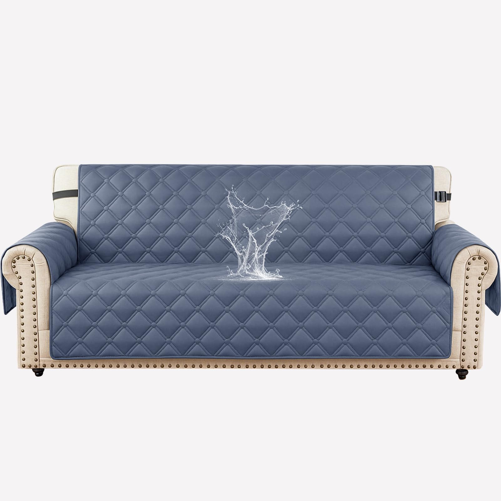 XINEAGE Waterproof Sofa Covers 3 Seater, Couch Cover with Elastic Straps & Pockets, Triple Non-Slip Sofa Protectors, Washable Sofa Furniture Protector for Pets and Kids (Sofa, Greyish Blue)