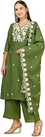 ladyline Maslin Silk Salwar Kameez with White Chikankari Embroidery | Cutwork Dupatta & Palazzo | Ethnic Kurta Pants Suit Set