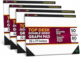 CAADMUSPRO Top Desk Graph Paper Pad 22x17 Inch (4 Pack, 200 Sheets), Double-Sided, 80 GSM Large Quadrille Grid Paper for Drafting, Design, Art & Illustration, Architecture and Academic Use