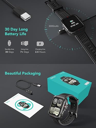 Miniatura 9 de SKG Reloj inteligente para hombres y mujeres, reloj inteligente militar de 1.8 pulgadas para Android iPhone con Alexa integrado, IP68 impermeable,