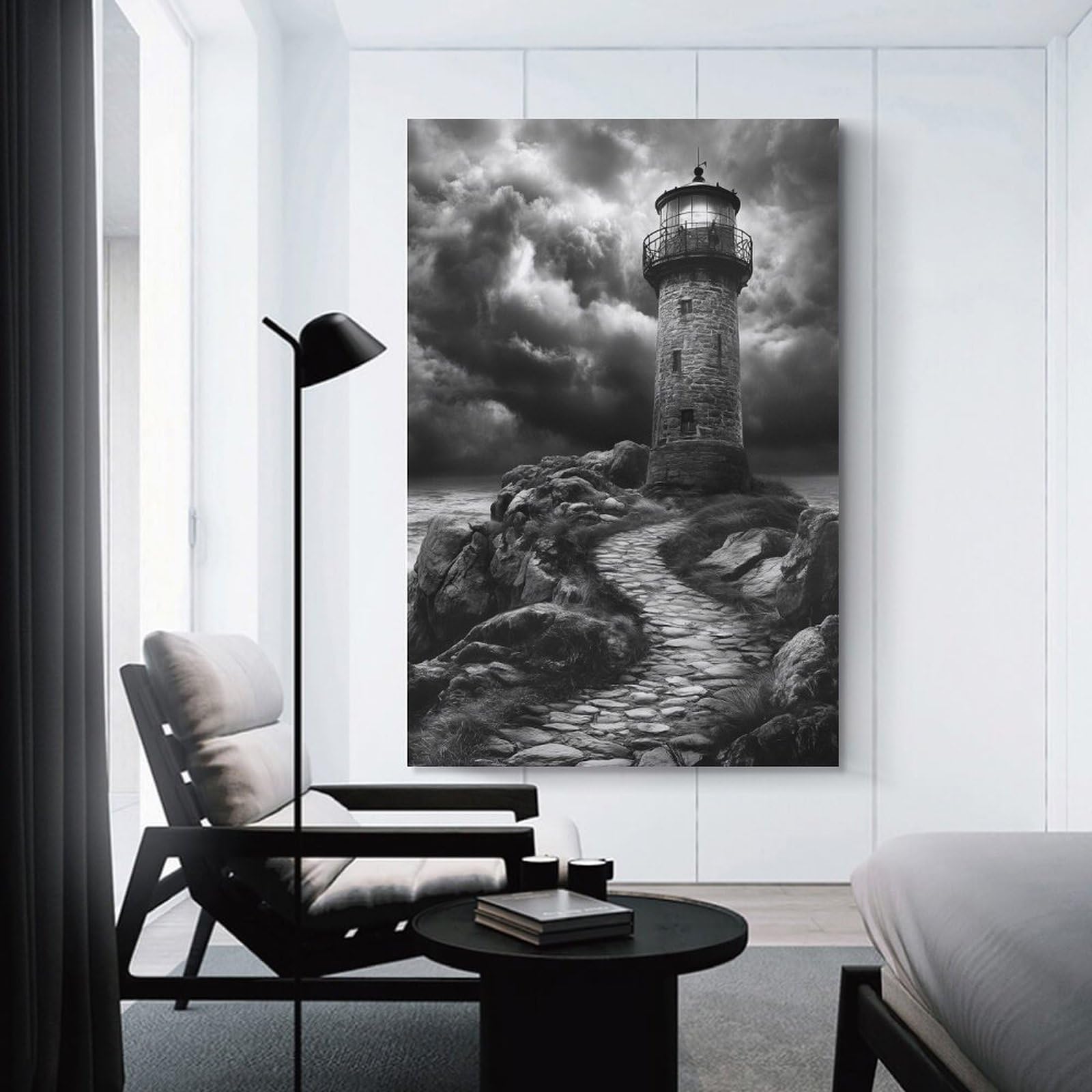 Junmoney Unframe-Style-17 Lighthouse On Rocky Coast Wall Picture Print, 24X36inch(60X90cm), For Wall Displays, Bedrooms Or Room Updates, Decorative Artwork With Flexible Styling