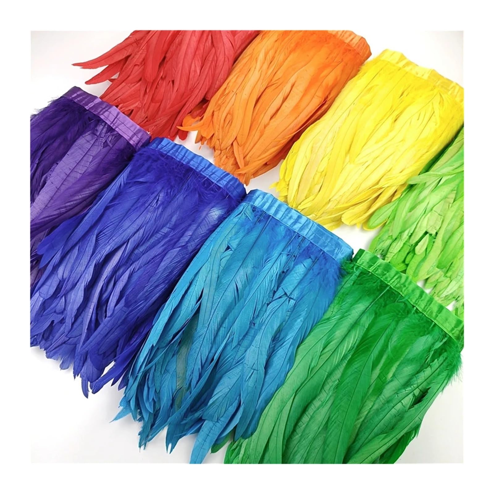 Frangia Con Piume 2 metri Colorato Gallo Coda Piuma Trim for Il Cucito E Artigianato FAI DA TE Piume Frange for I Vestiti Accessori di Carnevale
