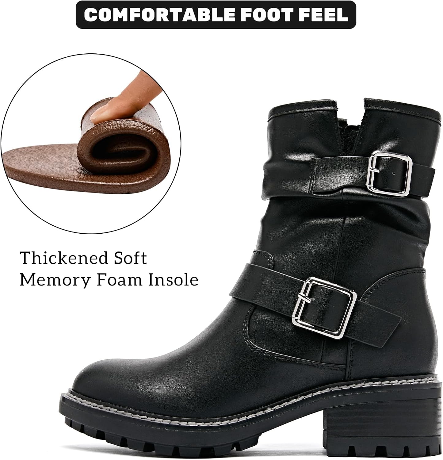 Ankle Boots for Women Combat Boots Low Heel Short Booties Round Toe Side Zipper Womens Boots. - Image 4