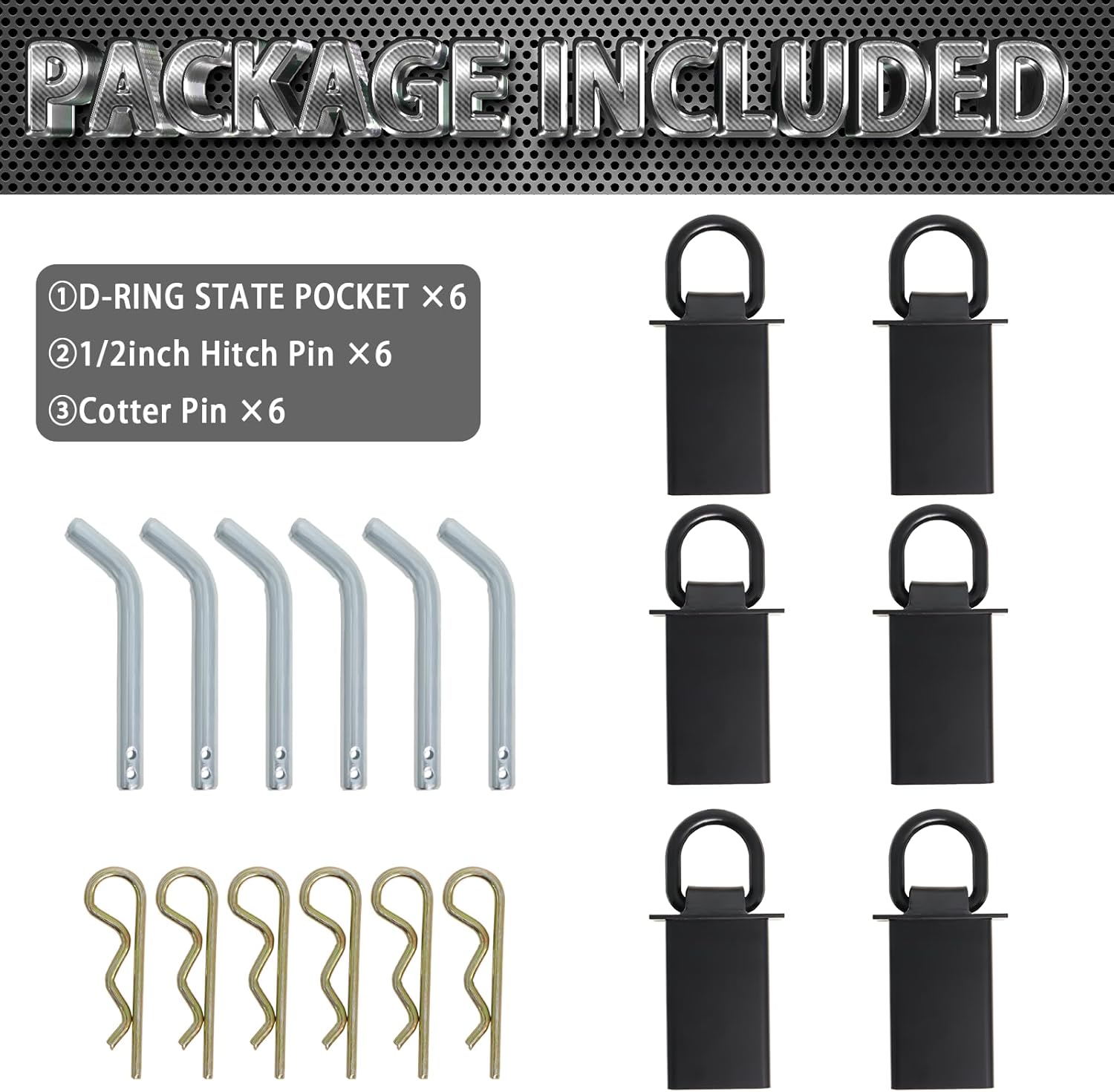 Trailer Stake Pocket D Ring 16200lbs Heavy Duty Removable Adjustable D-Ring Stake Pocket Tie Downs for Utility Trailers, Flatbed Trucks w/ 1/2" Hitch Pin (Black, 6PCS) - Image 6