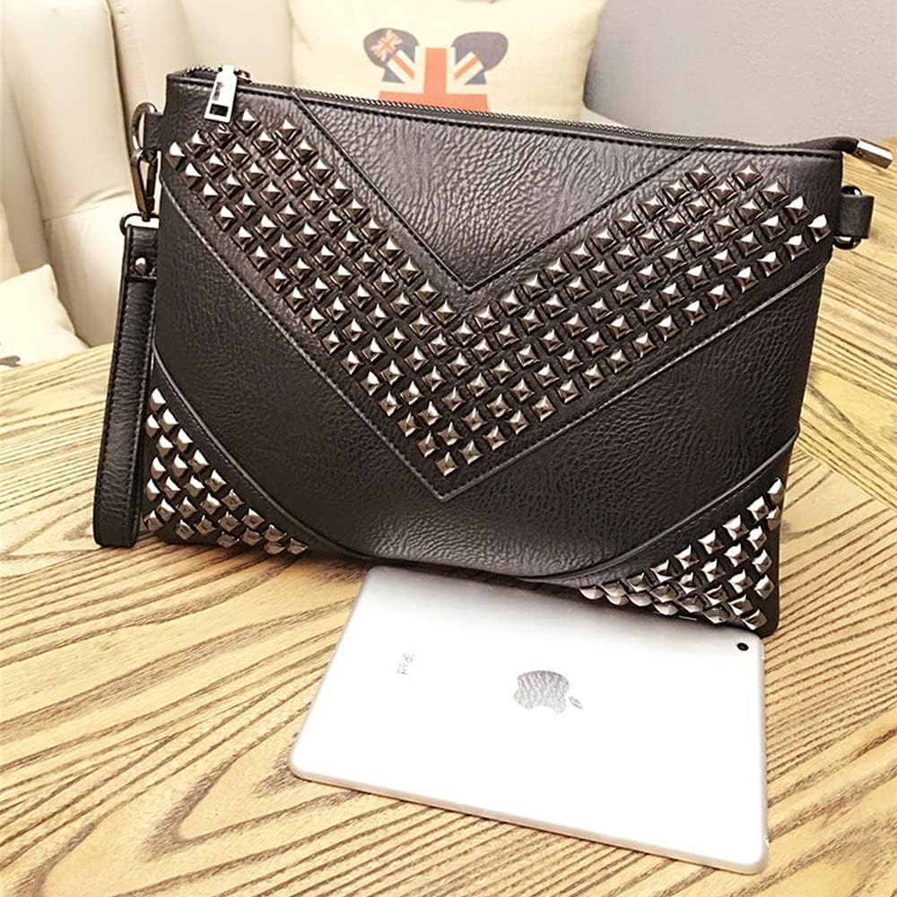 Oversized Clutch Bag Purse Women PU Leather Crossbody Shoulder Bags Studded Wristlet Handbag Rivet Envelope Clutches - Image 4
