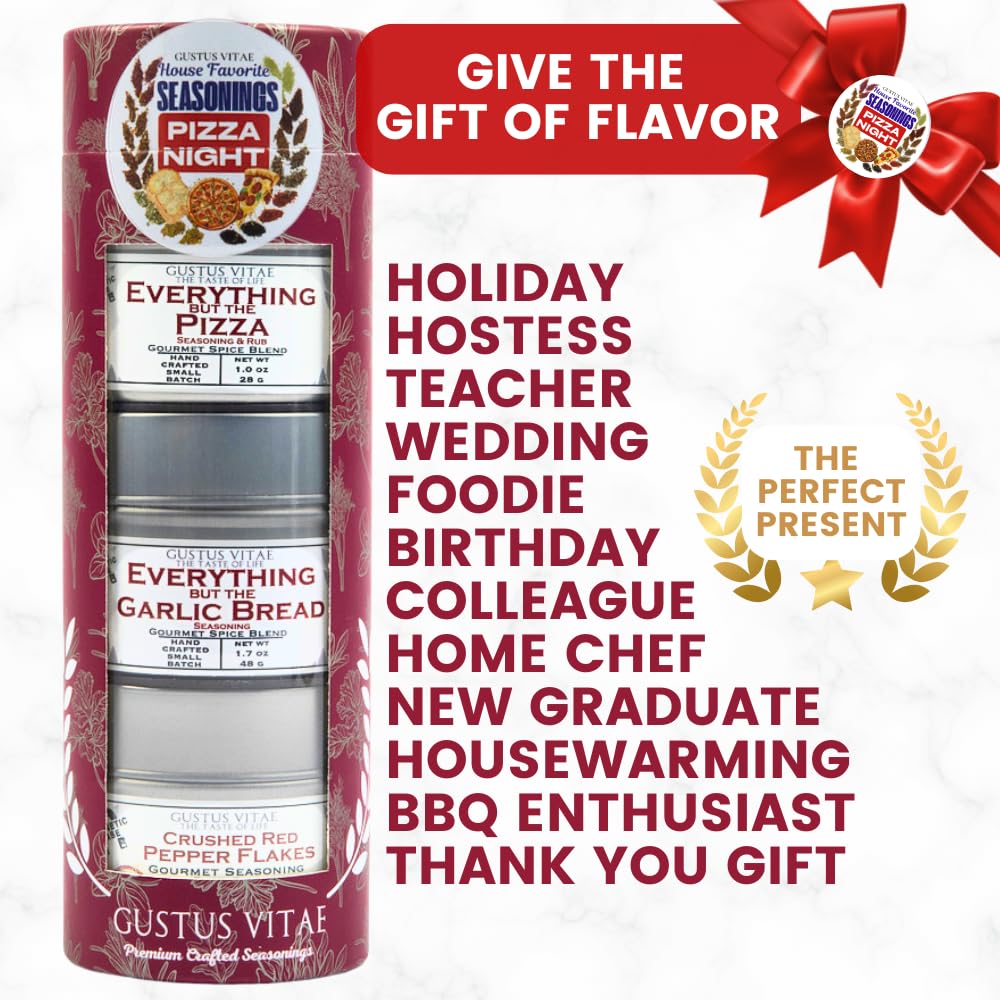 Pizza Night House Favorite Seasonings | Gift Packaged Set of 3 | All Natural, Non GMO Pizza Seasoning | Gourmet Spice Blends & Rubs | Small Batch, Hand Made | Made in USA | No Artificial Ingredients, Authentic Italian Flavors | GLP-1 Friendly | Artisanal Herb & Spice Blend Gift Pack | Sustainably Sourced, Ultra Premium | Gustus Vitae | All Occasion Gift