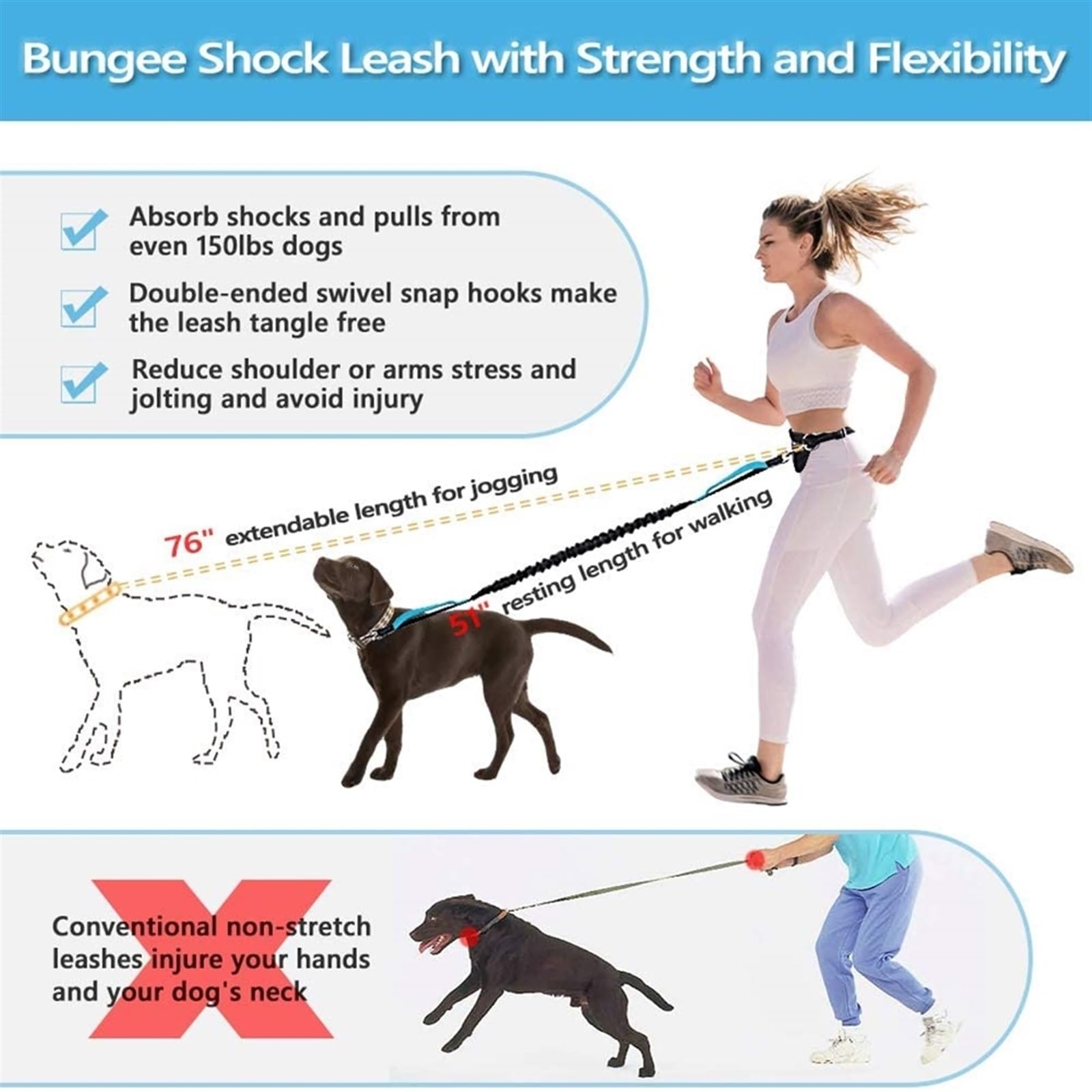 Longe pour Chien Laisse Mains Libres pour Chien avec Sac de Taille réfléchissant Jogging Dogs Corde de Traction Extensible Bungee Dog Laisse pour Chien(Gray)