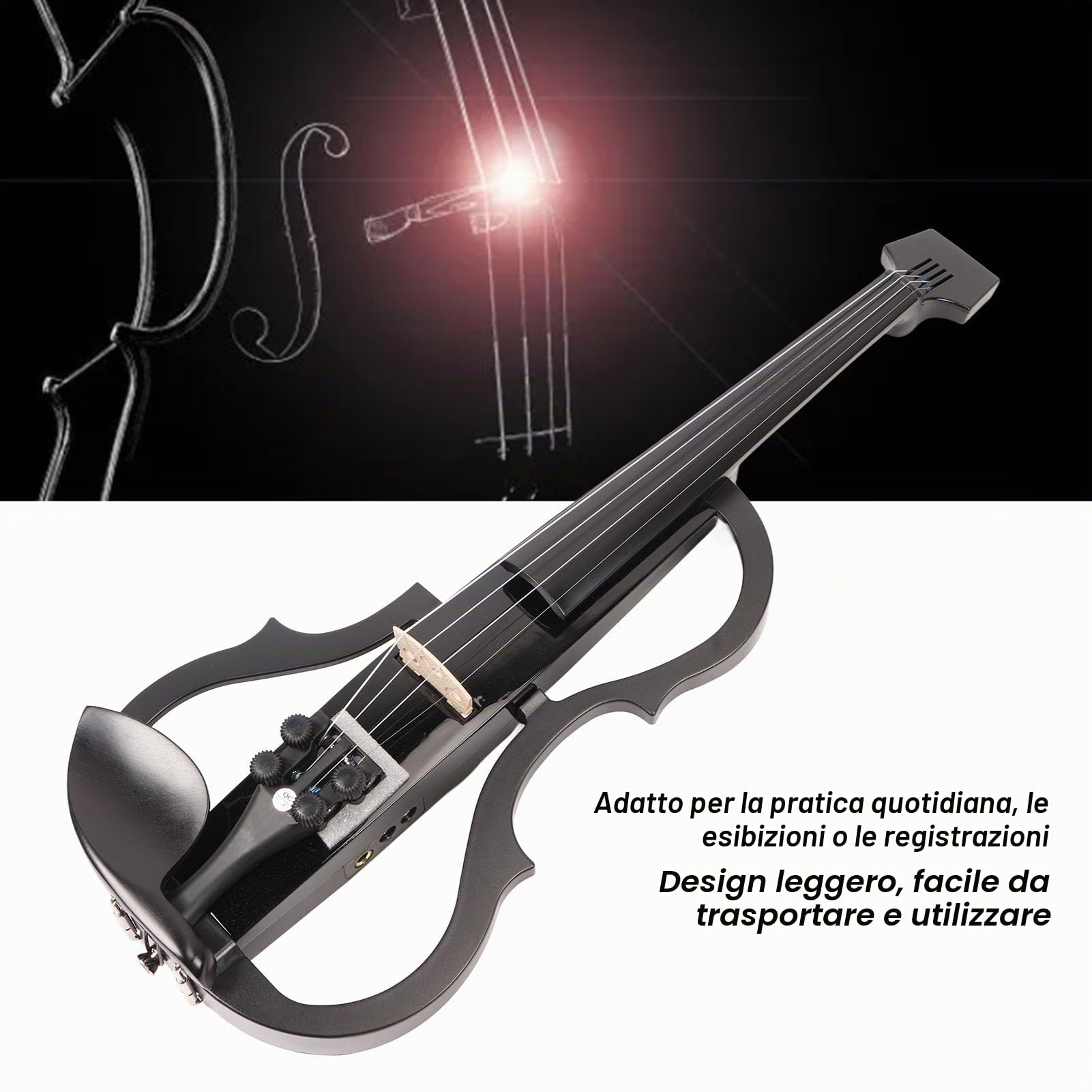 Violino Elettrico Cecilio 4/4 Silenzioso - Muto in Legno di Acero e Fibra di Carbonio per Adulti e Principianti