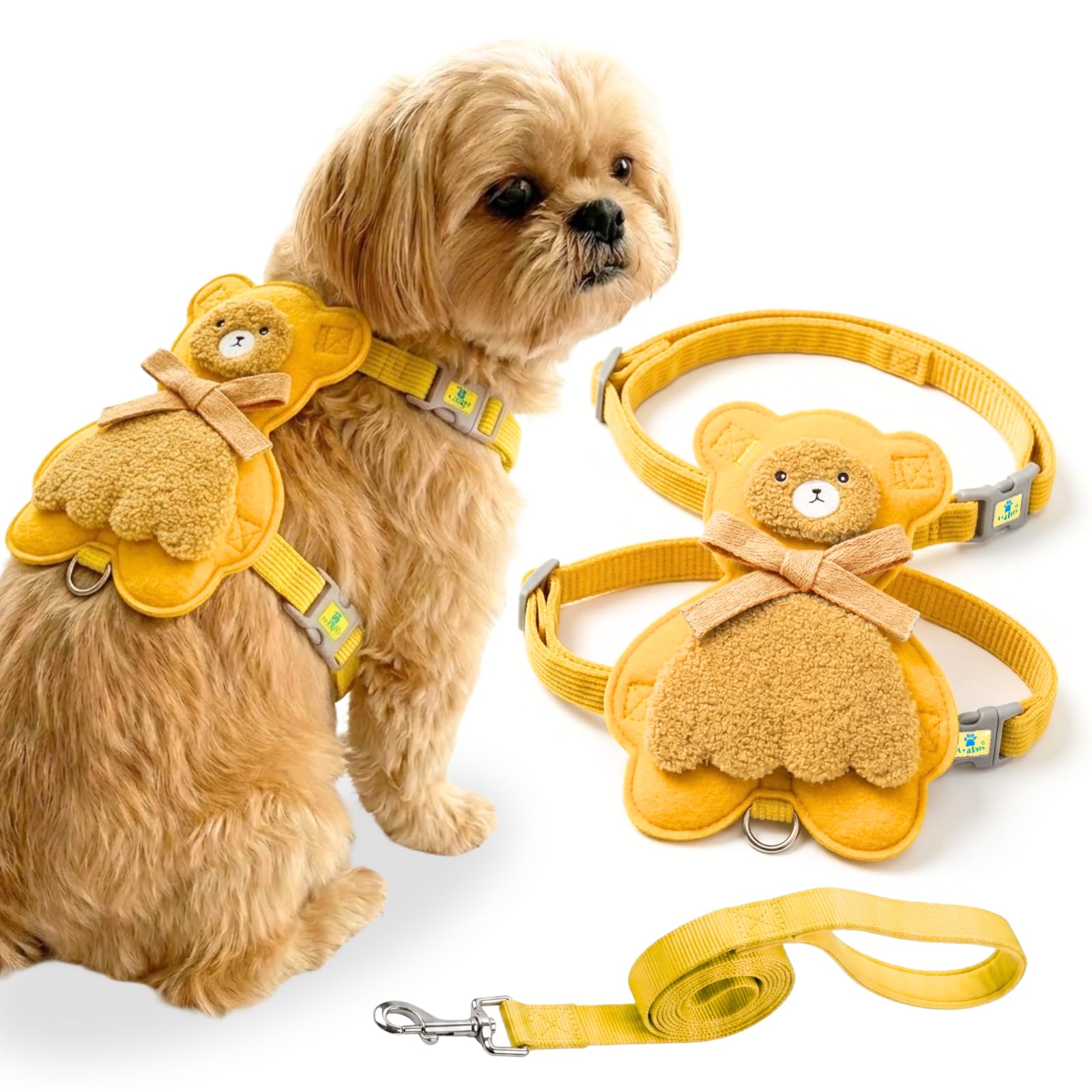 A+a Pets' Teddy Bear Harness & Leash Set for Cats & Small Dogs | Soft Cute Adjustable Combo (Soft Yellow, M)-image-14