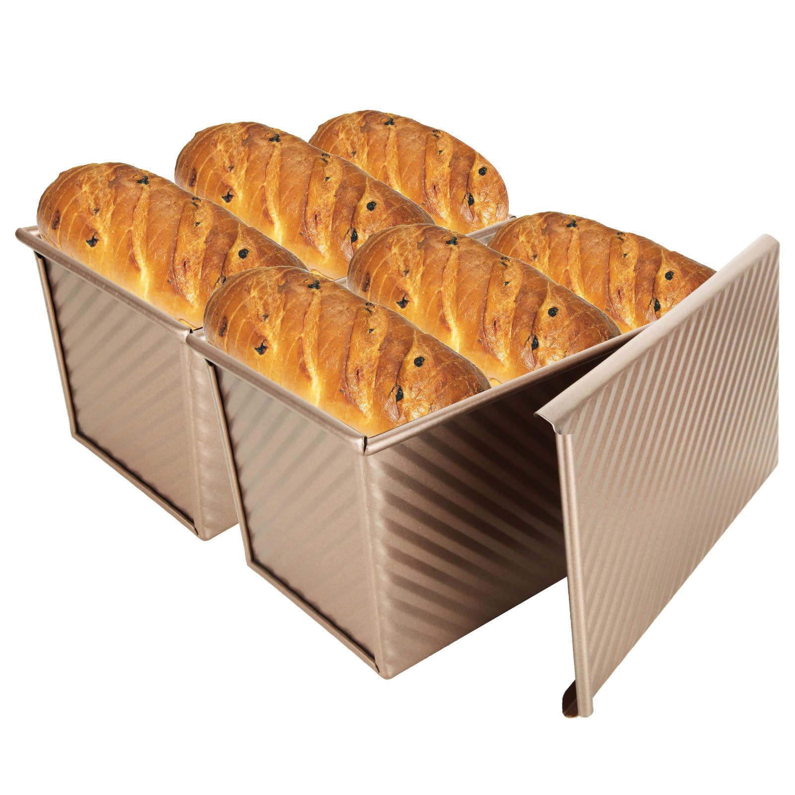 JMIATRY 2 Pcs Pullman Loaf Tin with Lid, 450g (1lb) Gold Non-Stick Bread Tin, Carbon Steel Loaf Tins for Baking, Toast, Cake, 20.8 x 11.8 CM