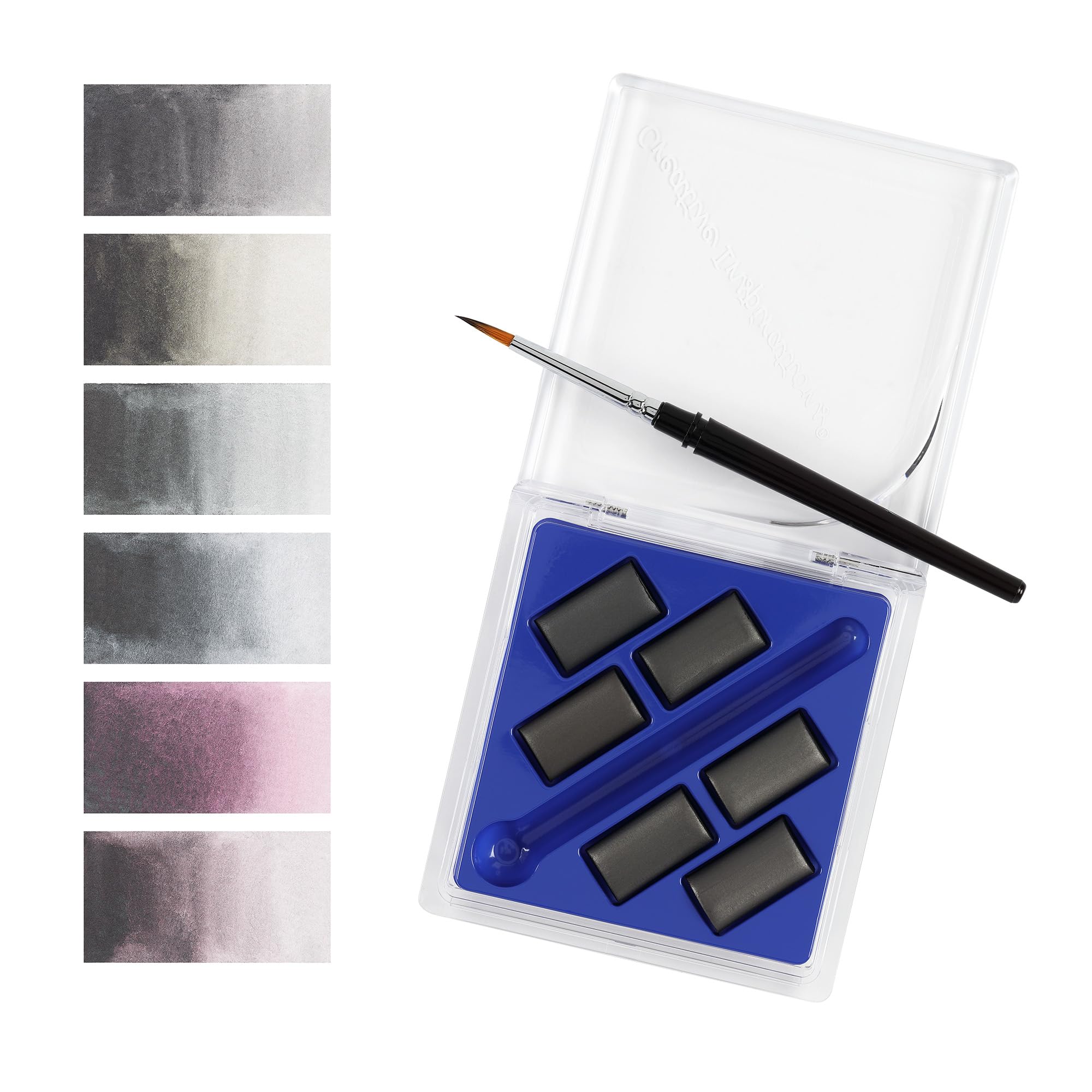 Creative Inspirations Professional Watercolor Paint Set - Compact Graphite Half Pan Travel Set of 6 with Mini Brush - Highly Concentrated Monochrome