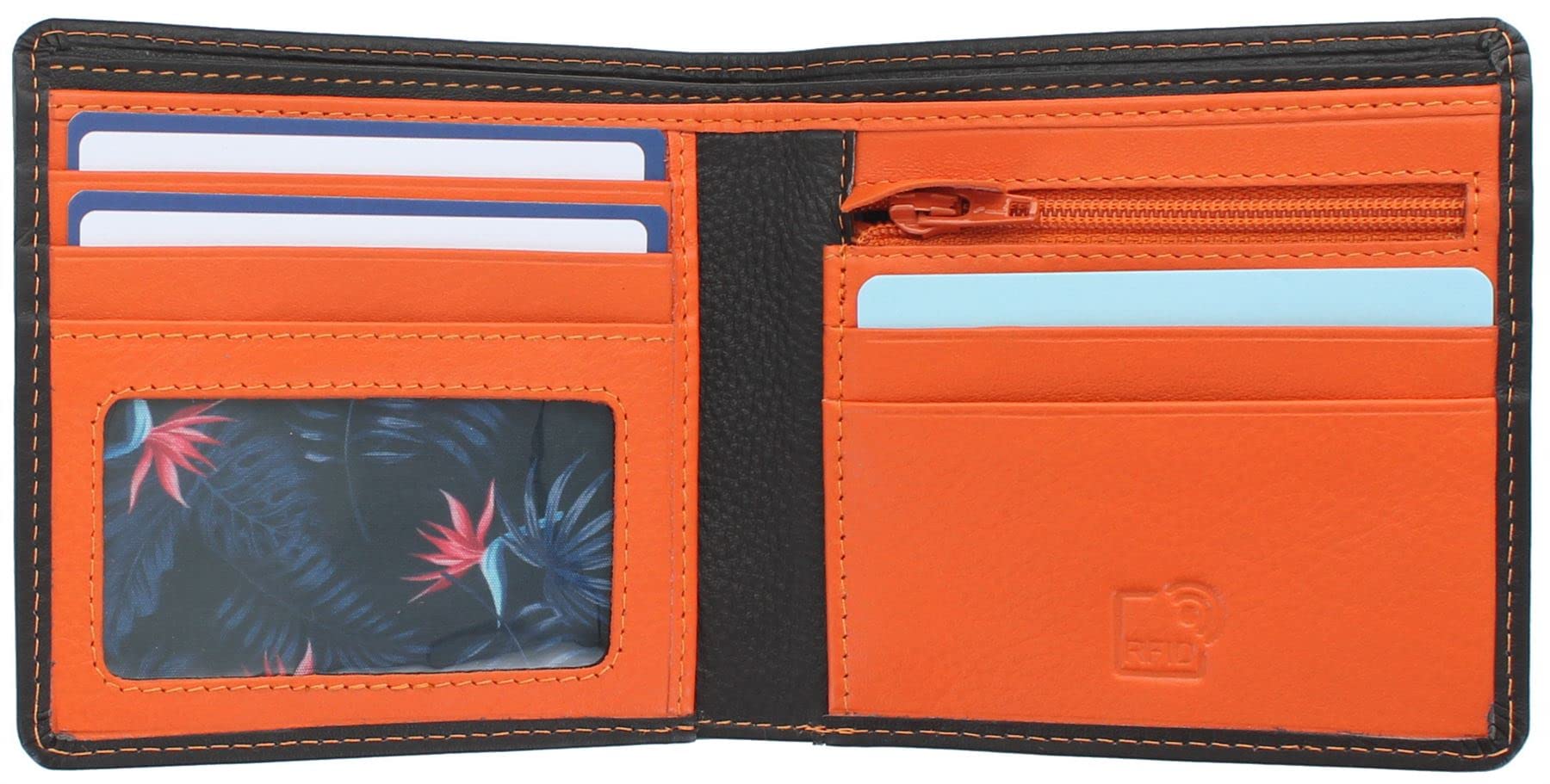 Mala LeatherHudson Collection Leather Bi Fold Wallet RFID Blocking 1033_66, Brown/Orange, One Size